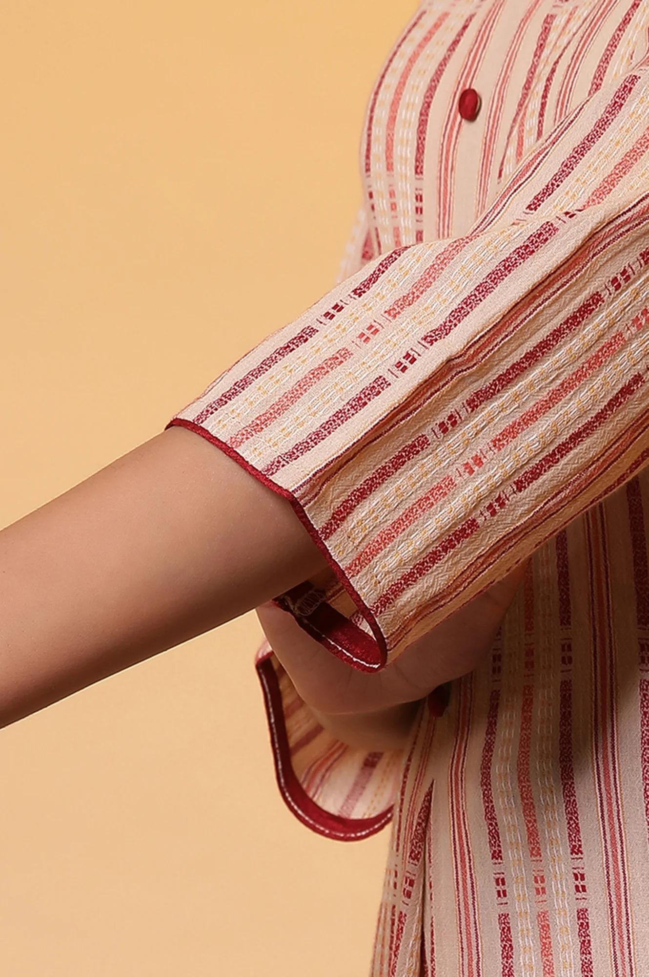 Almond Beige Stripe Flared Kurta - Image 8