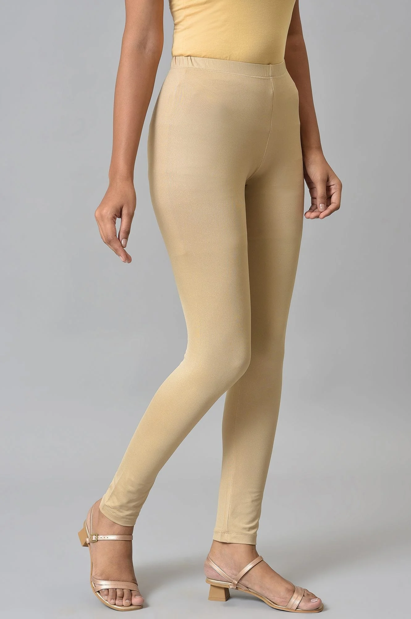 Almond Gold Solid Ankle Length Leggings - Image 4