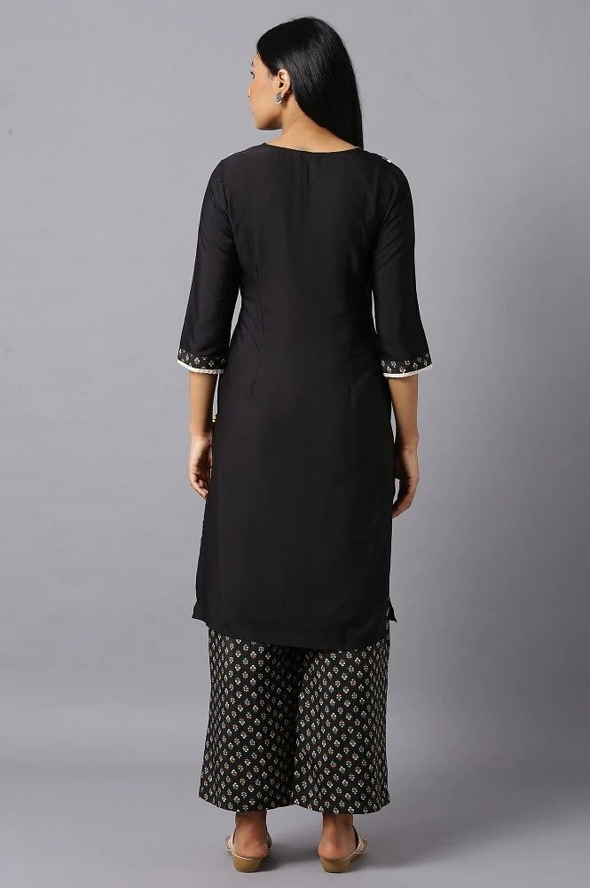 Aure Collection By Aurelia Charcoal Black Ethnic kurta And Palazzo Set - Image 2