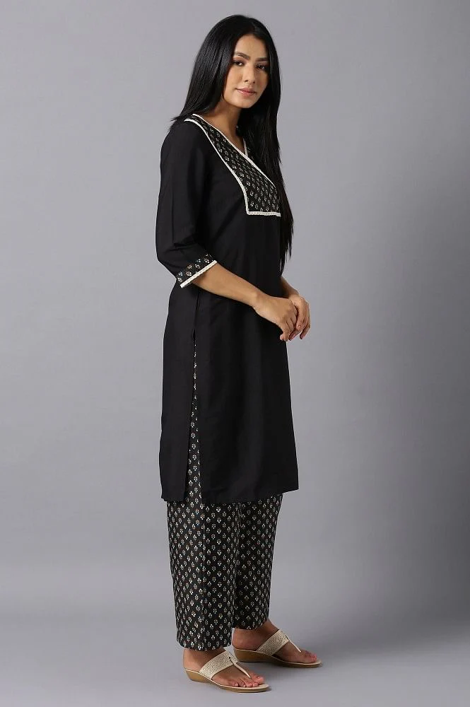 Aure Collection By Aurelia Charcoal Black Ethnic kurta And Palazzo Set - Image 4