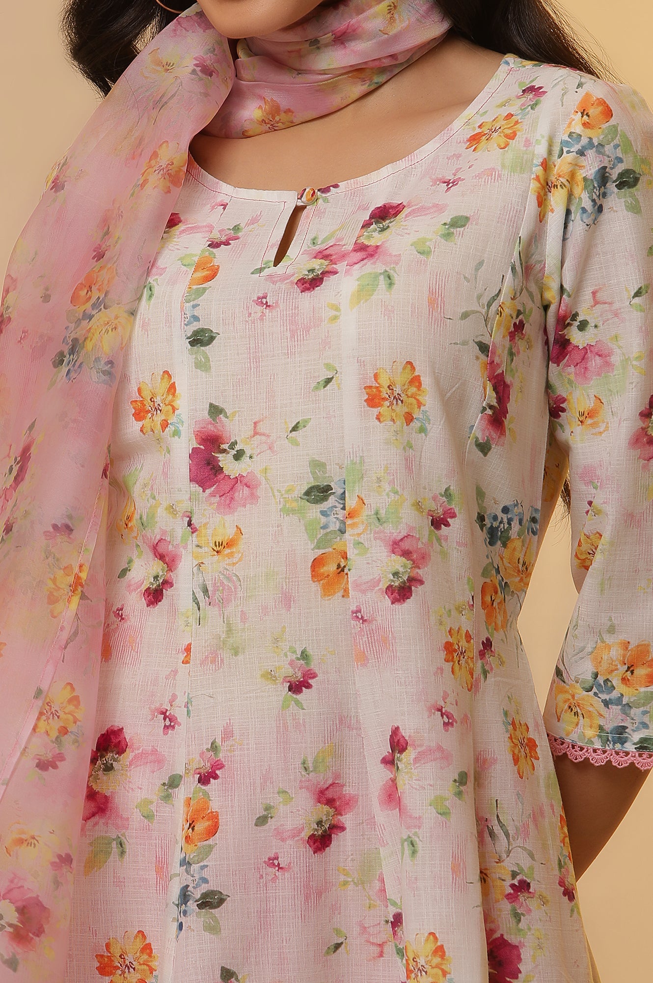 Baby Pink Striped Organza Stole - Image 4