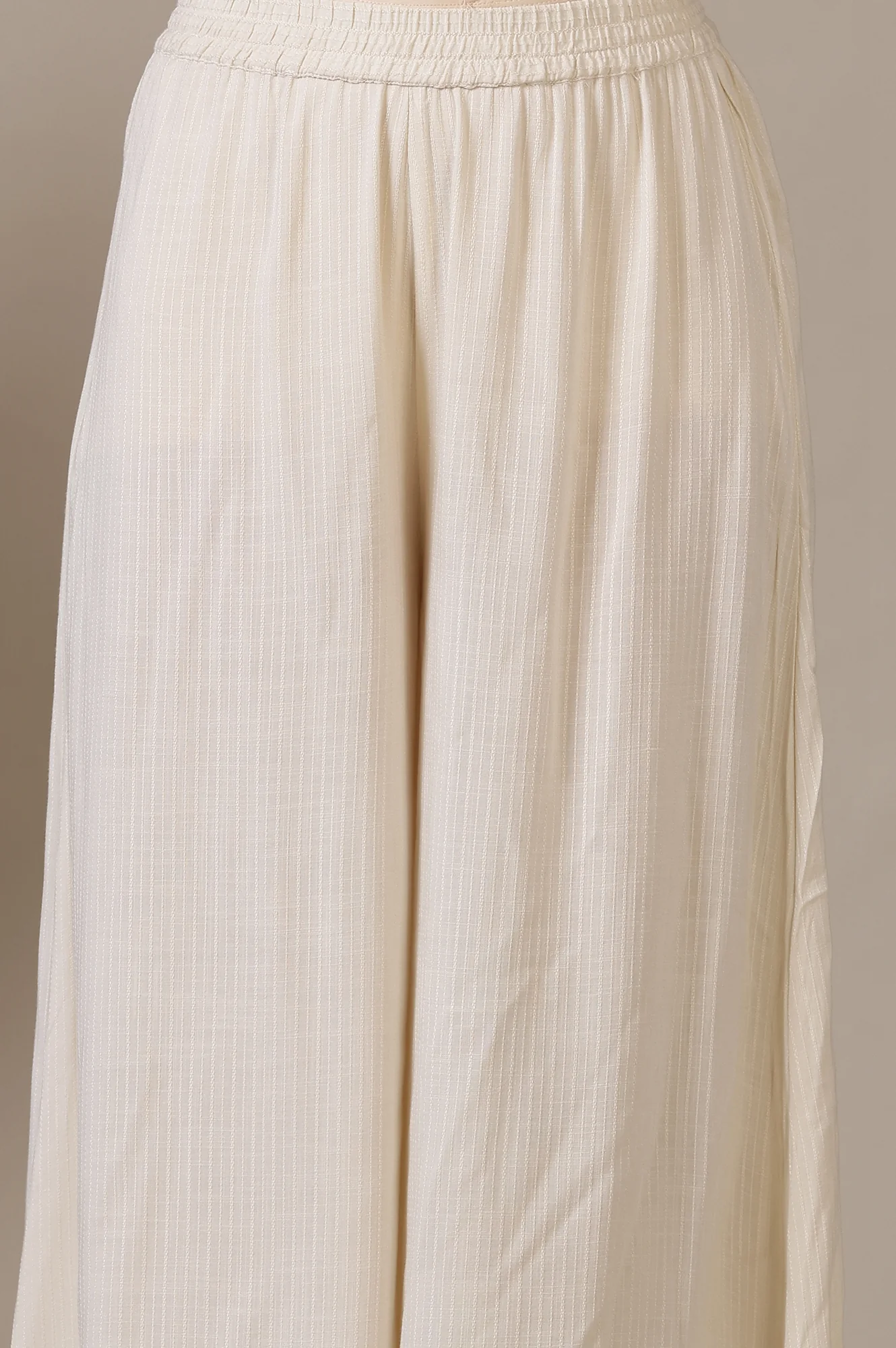 Beige A-line Jacquard Kurta, Palazzos and Dupatta Set - Image 8