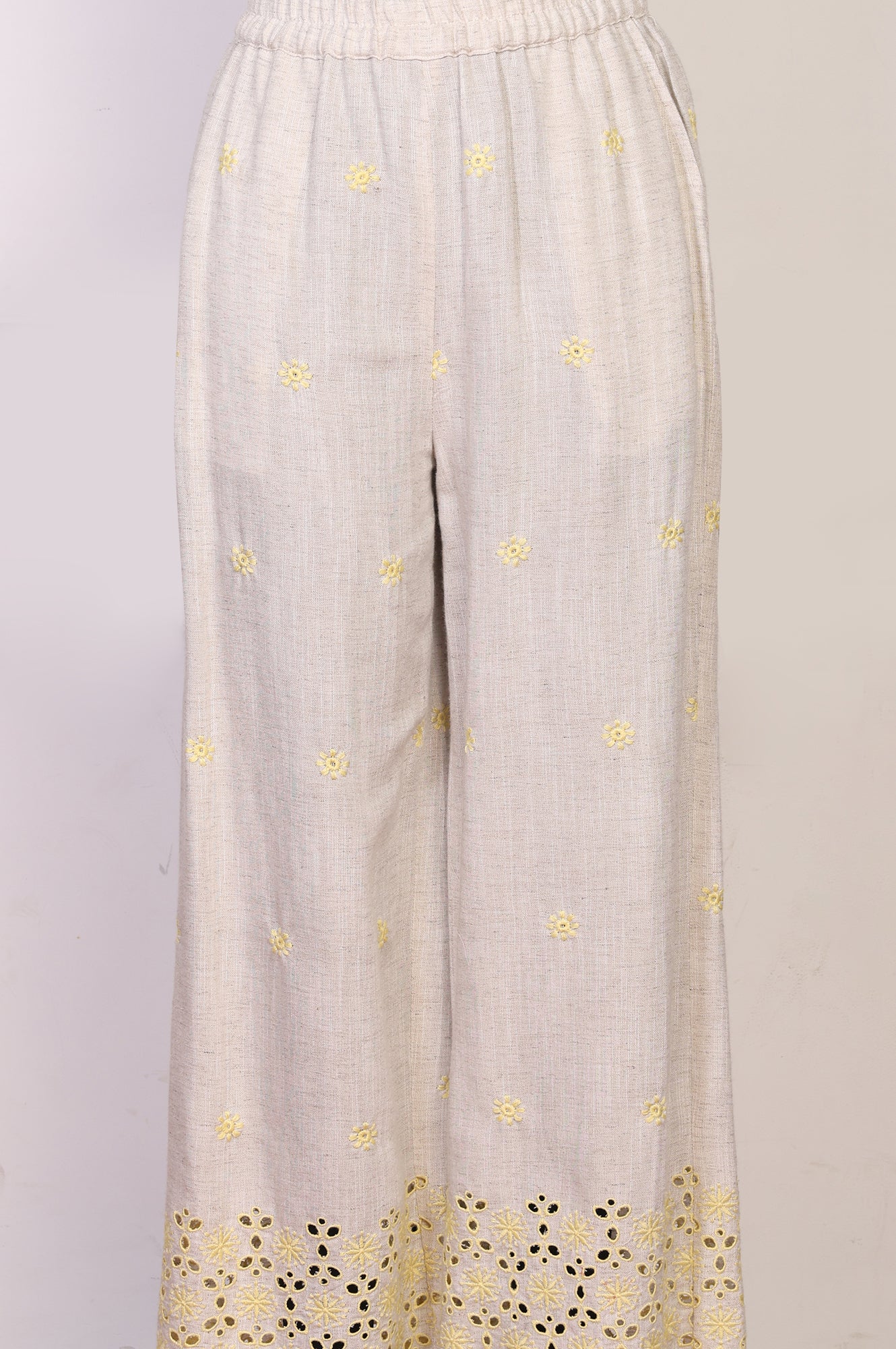 Beige Embroidered Straight Shirt and Palazzo Co-ord Set - Image 8