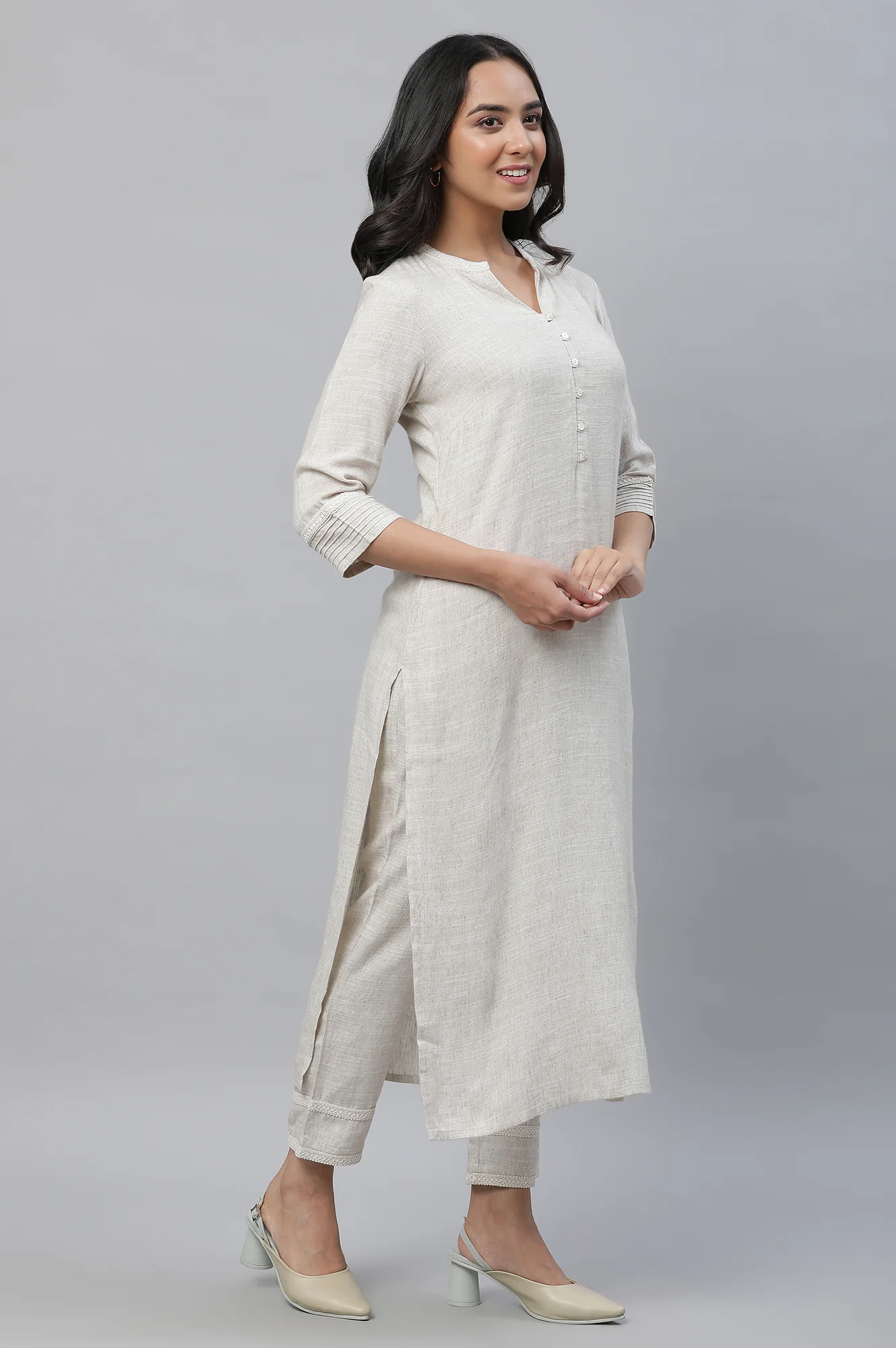 Beige Kurta & Trousers Co-ord Set - Image 5