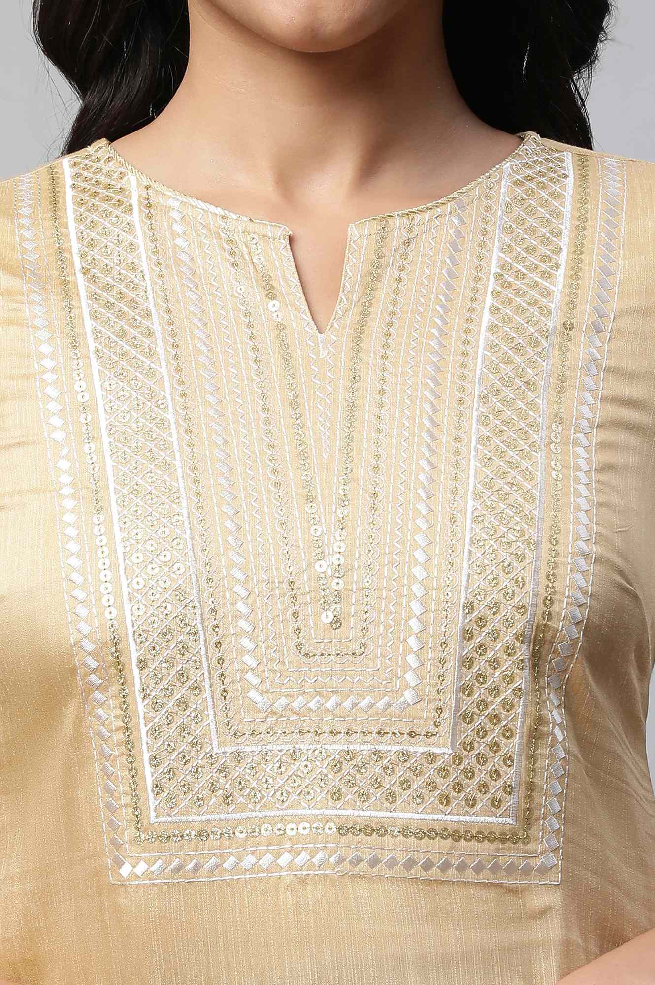 Beige Light Festive Zari Embroidered Kurta - Image 7