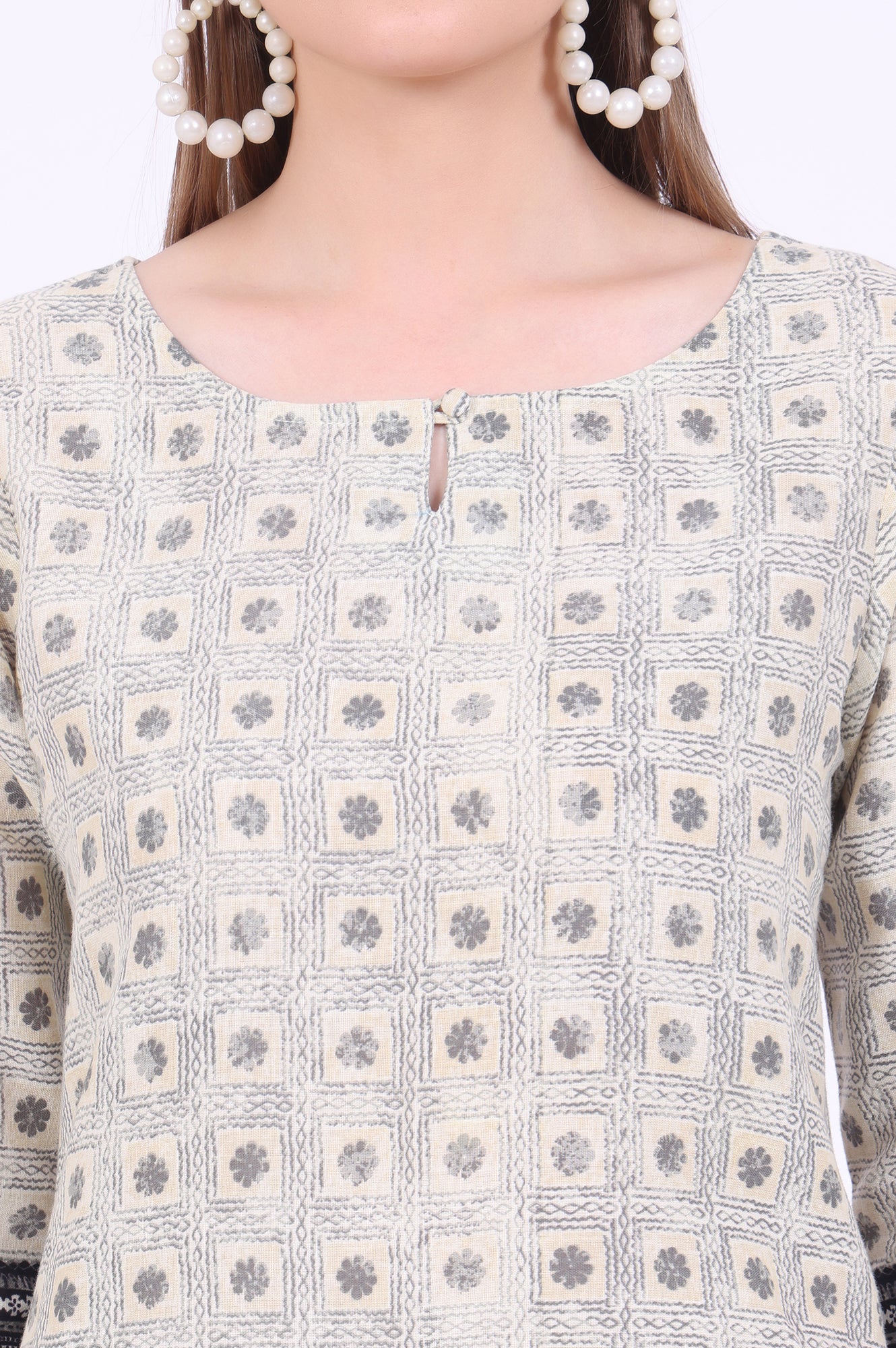 Beige Printed Straight Modal Kurta - Image 4