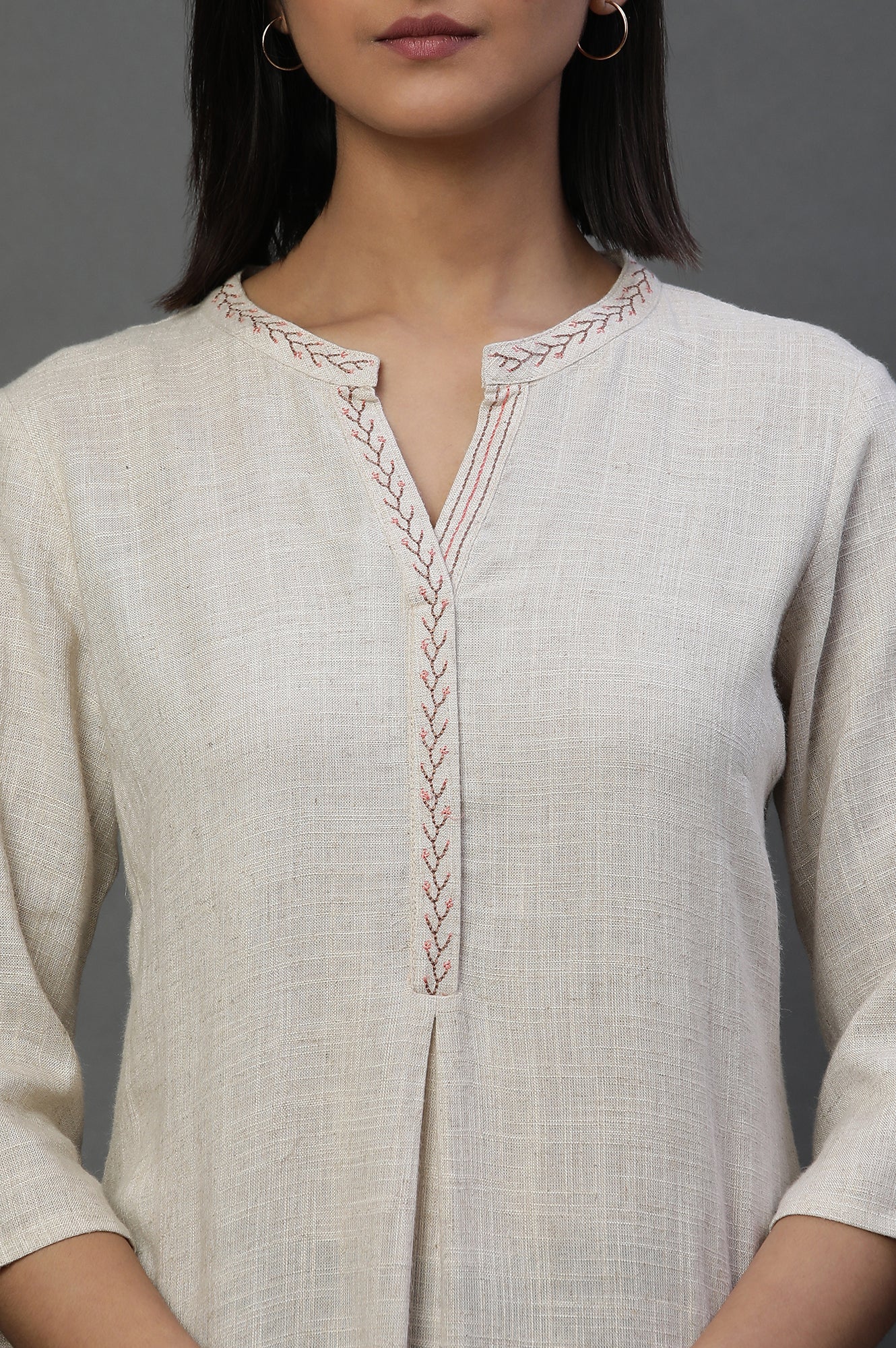 Beige Sequined Short Fusion Kurti - Image 6