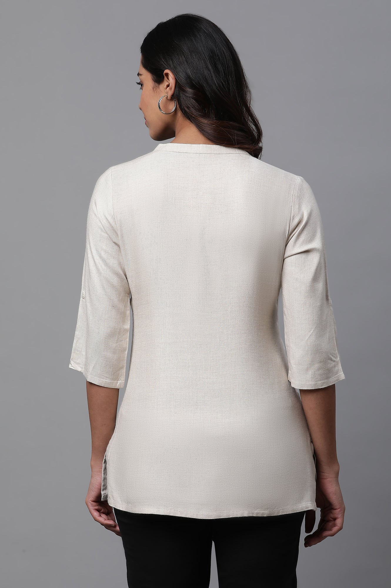 Beige Solid Casual Top - Image 3