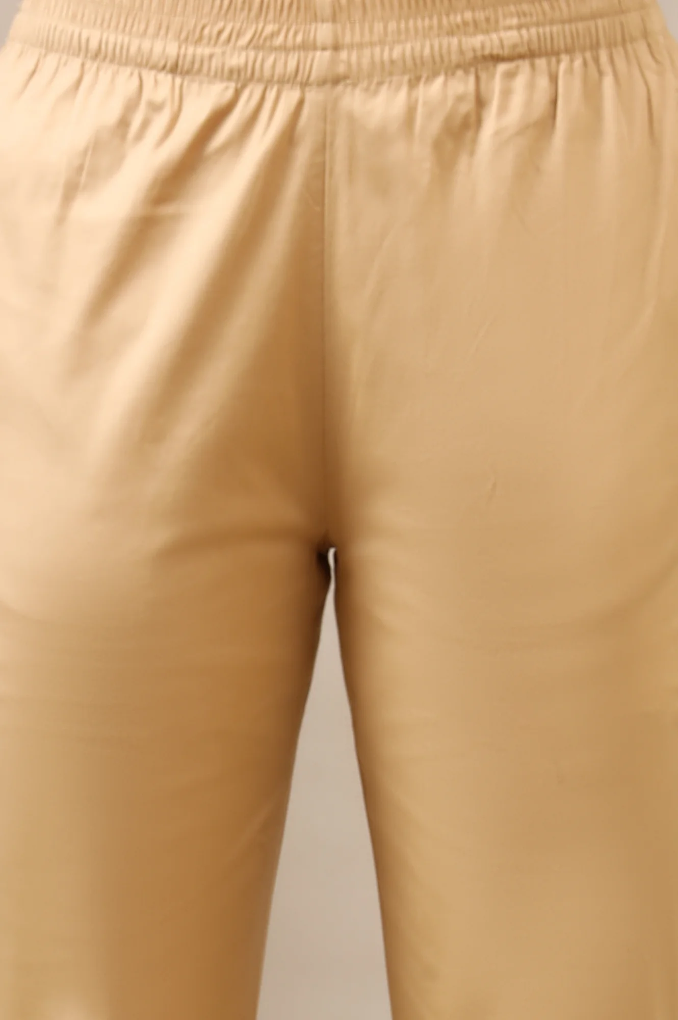 Beige Solid Cotton Lycra Trousers - Image 6