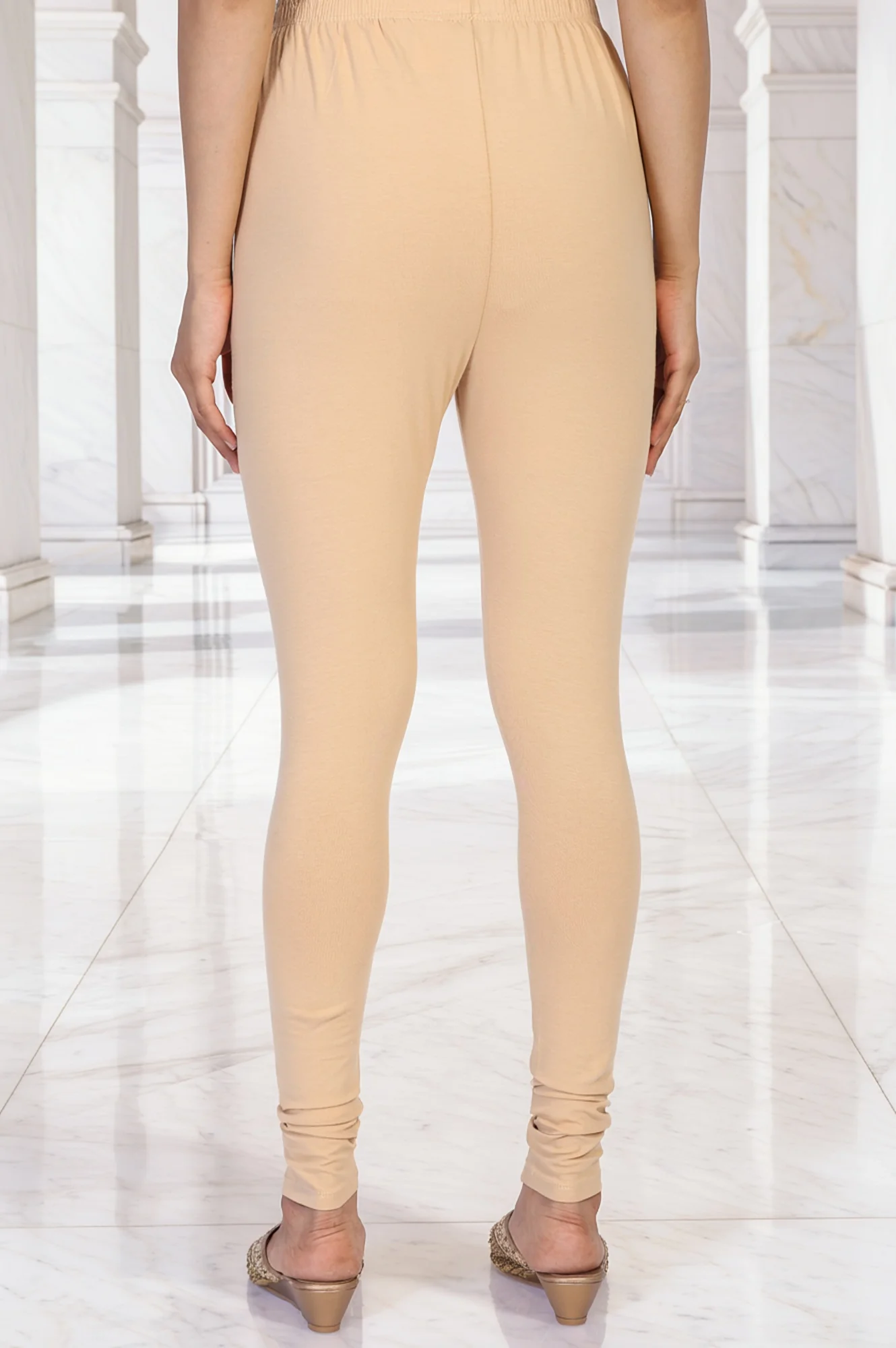 Beige Solid Skinny Cotton Tights - Image 3