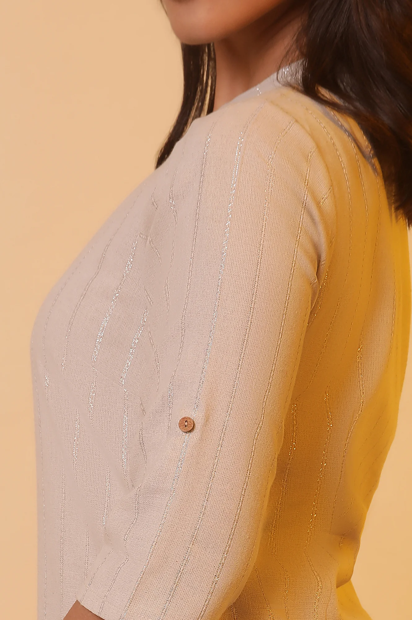 Beige with Lurex Stripes Kurta and Palazzo Co-ord Set - Image 7