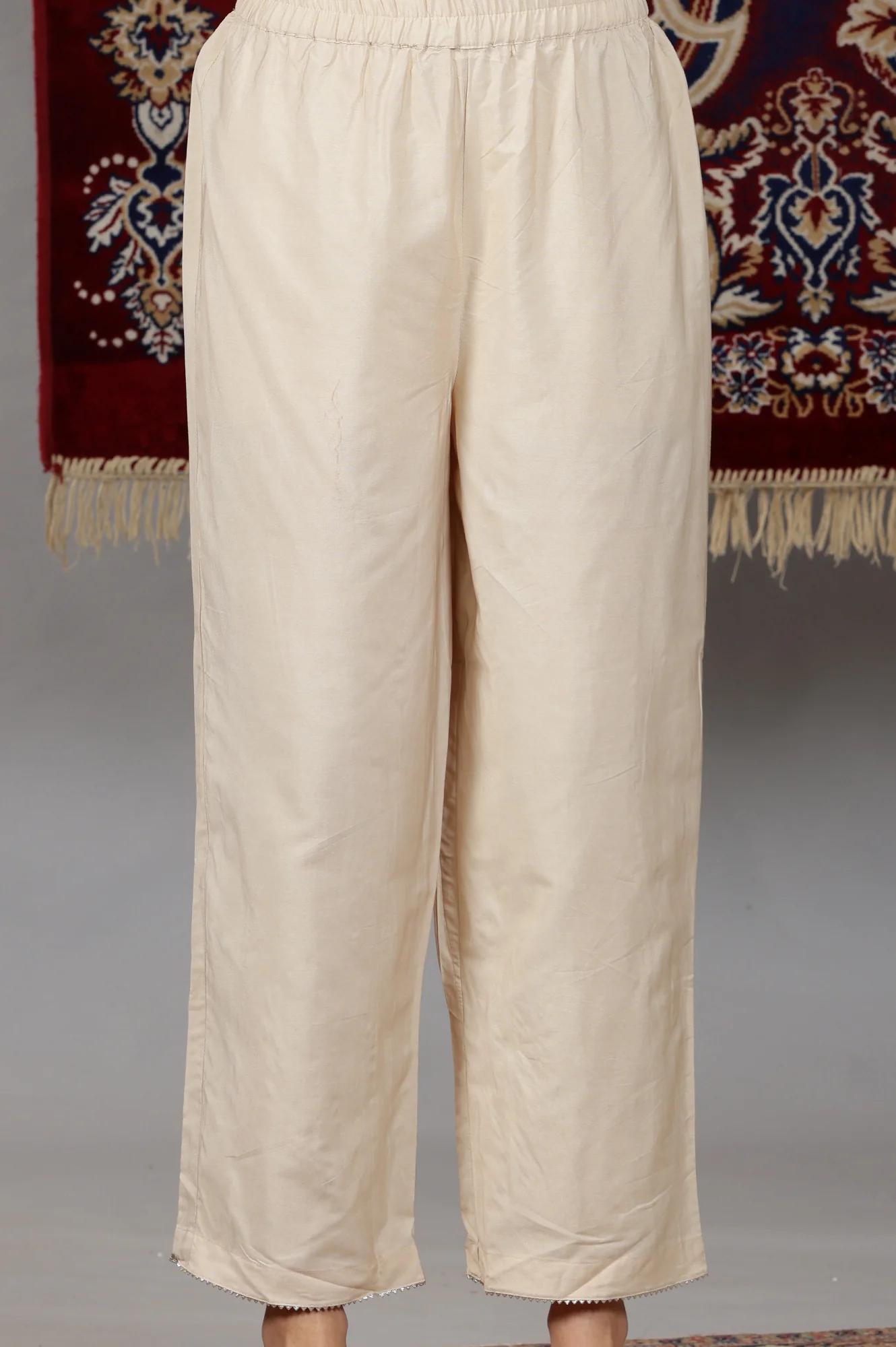 Beige Yarn Dyed Dori Embroidered Anarkali Kurta, Palazzo and Dupatta Set - Image 8
