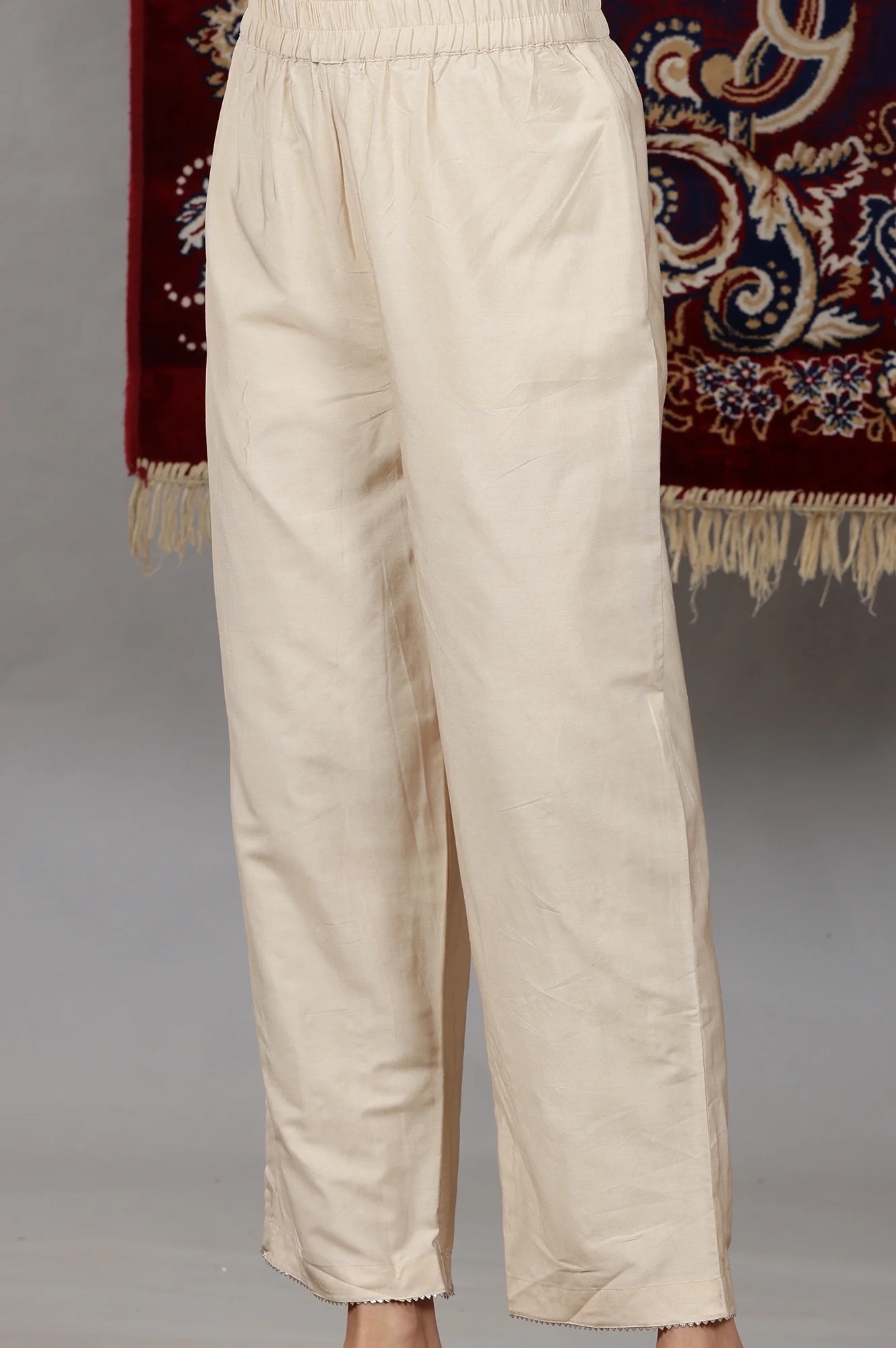 Beige Yarn Dyed Dori Embroidered Anarkali Kurta, Palazzo and Dupatta Set - Image 9