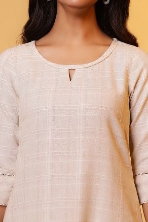Biege Yarn-Dyed Checker Kurta - Image 8