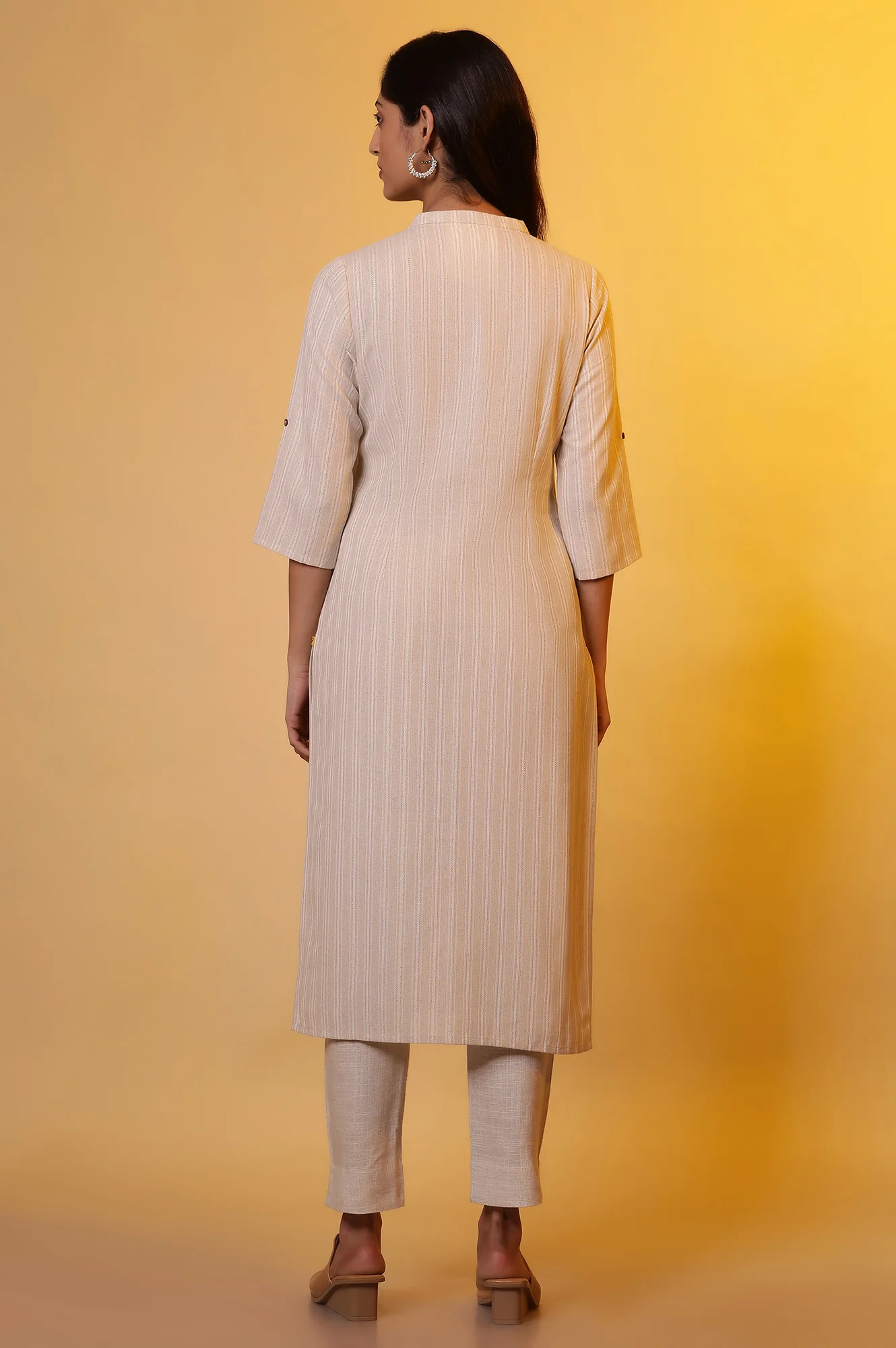 Biege Yarn-Dyed Striped Kurta - Image 4