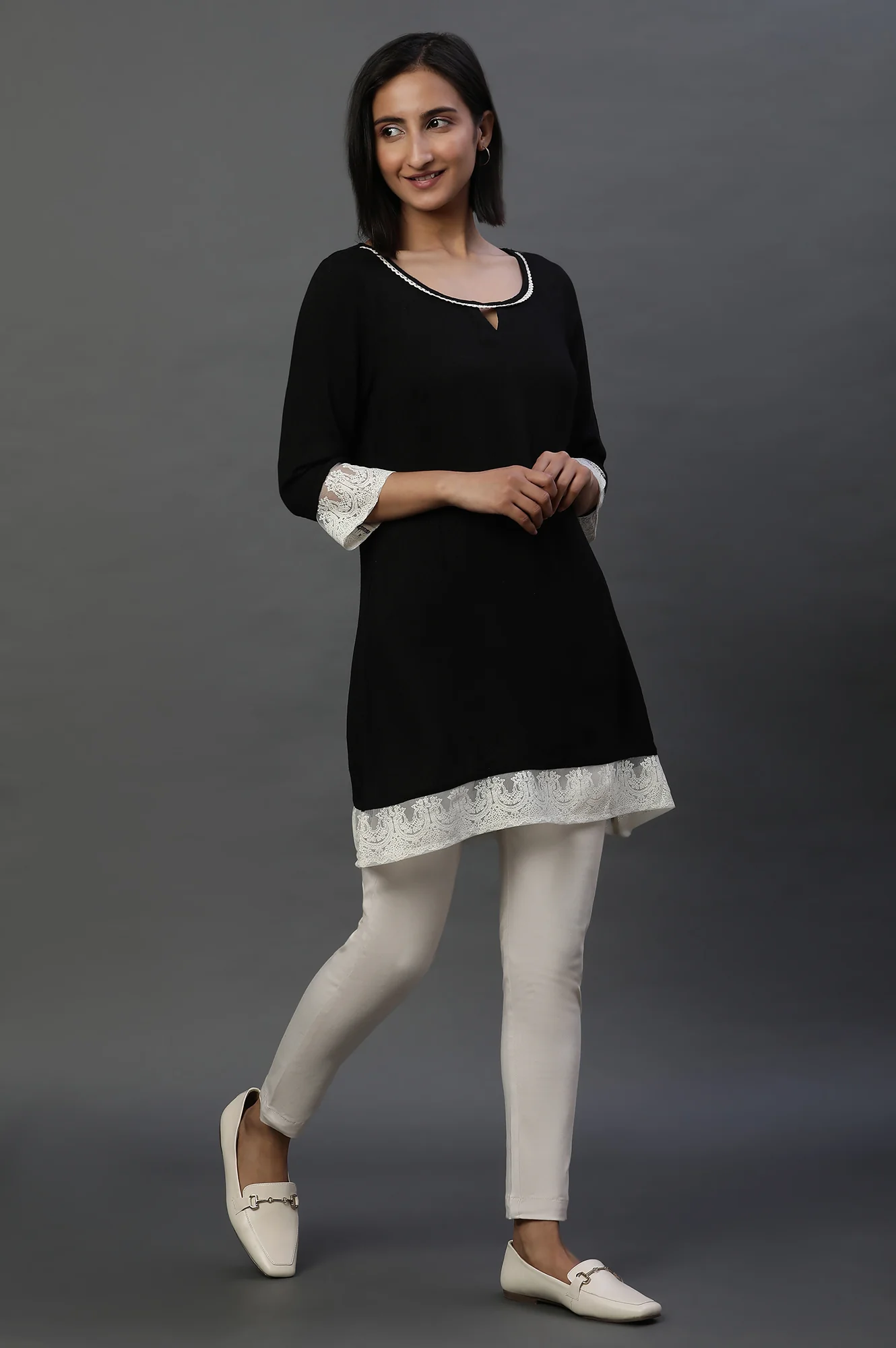 Black A-line Western Textured Kurti - Image 6