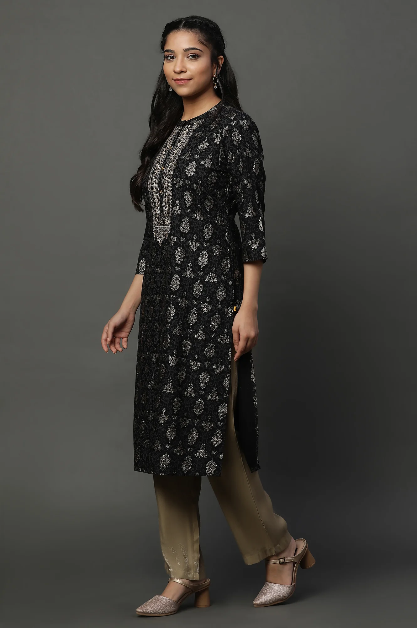 Black Abstract Printed Ethnic Kurta - Image 3