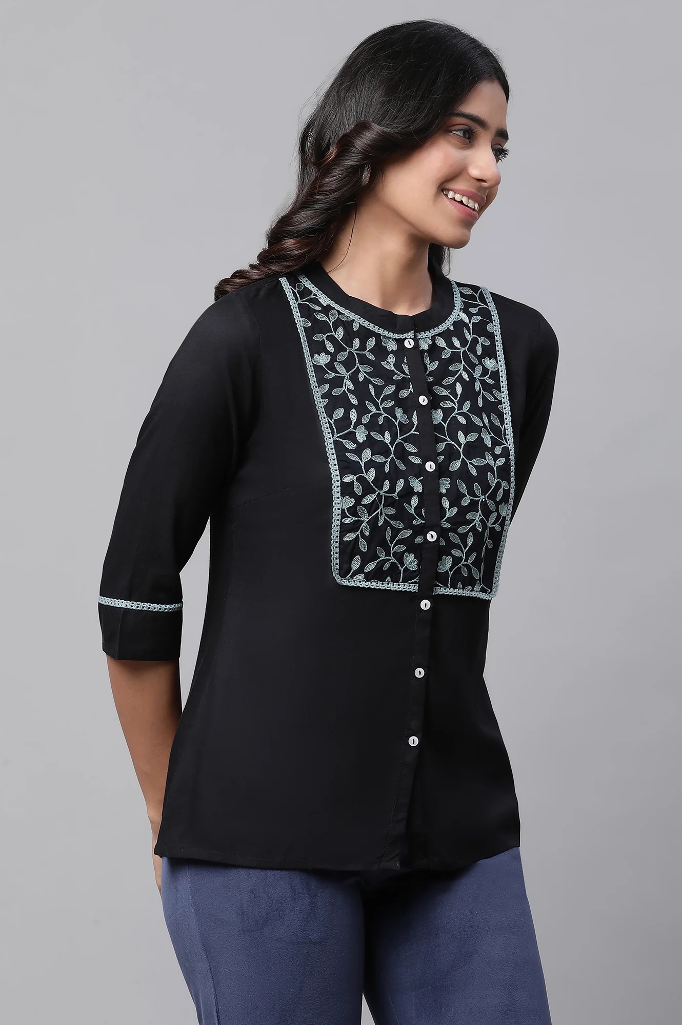 Black Embroidered Short Top - Image 4