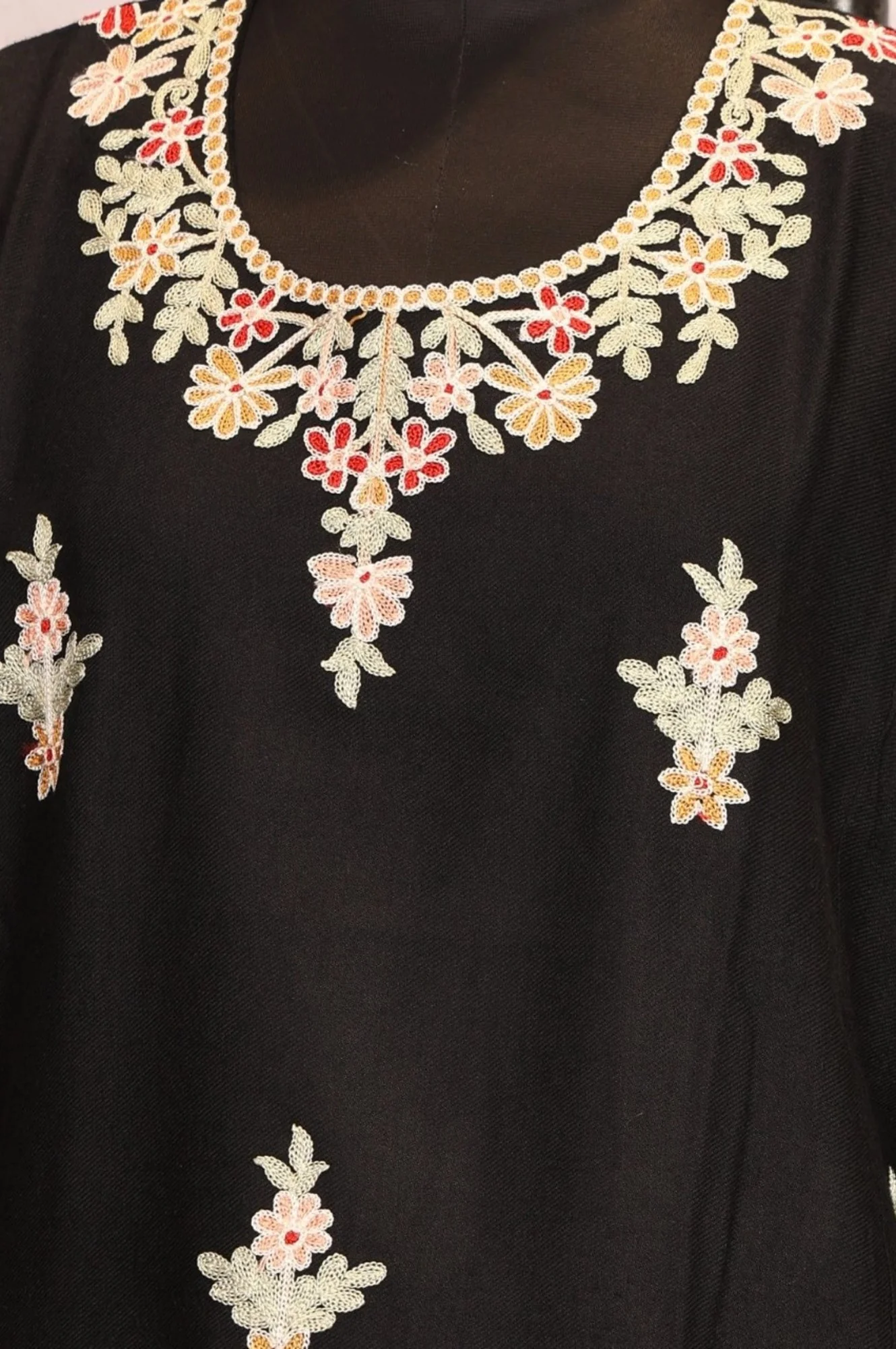 Black Thread Embroidered Acrylic Blend Straight Kurta - Image 2