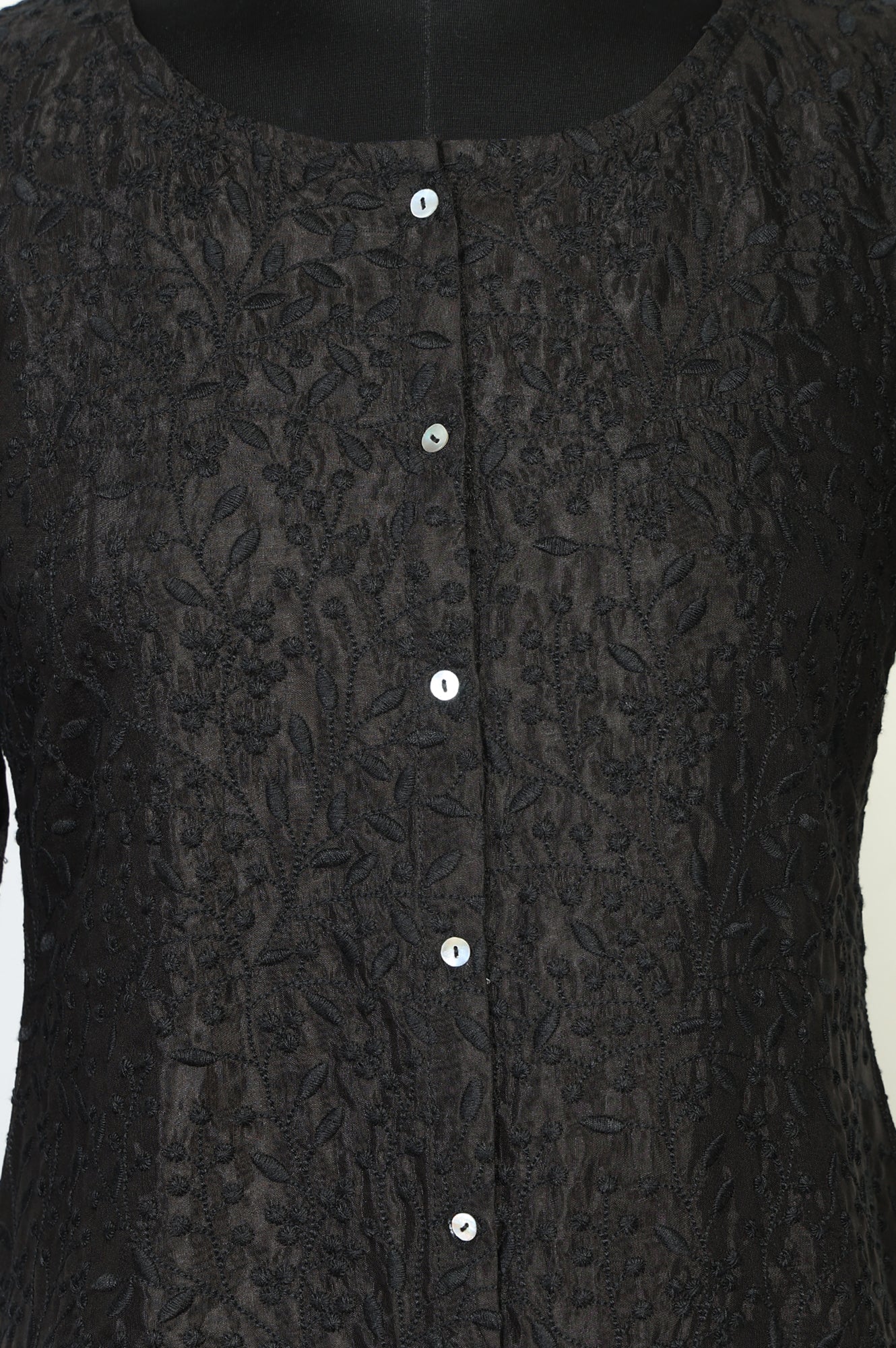Black Thread Embroidered Shantung Straight Kurti - Image 2