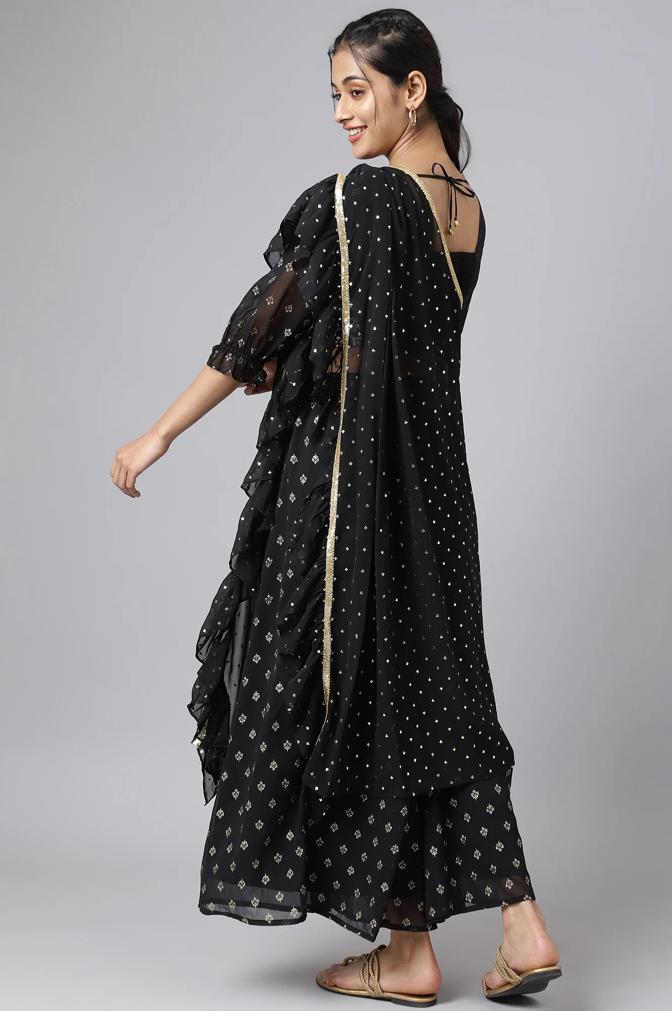 Black Embroidered Top With Semi Flared Palazzo And Dupatta - Image 6