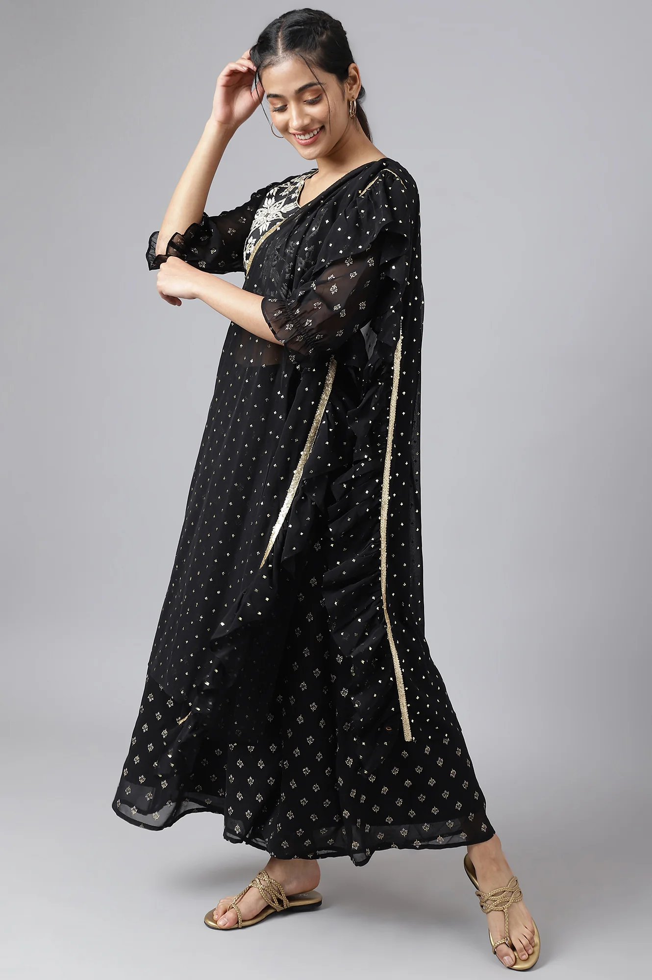 Black Embroidered Top With Semi Flared Palazzo And Dupatta - Image 8