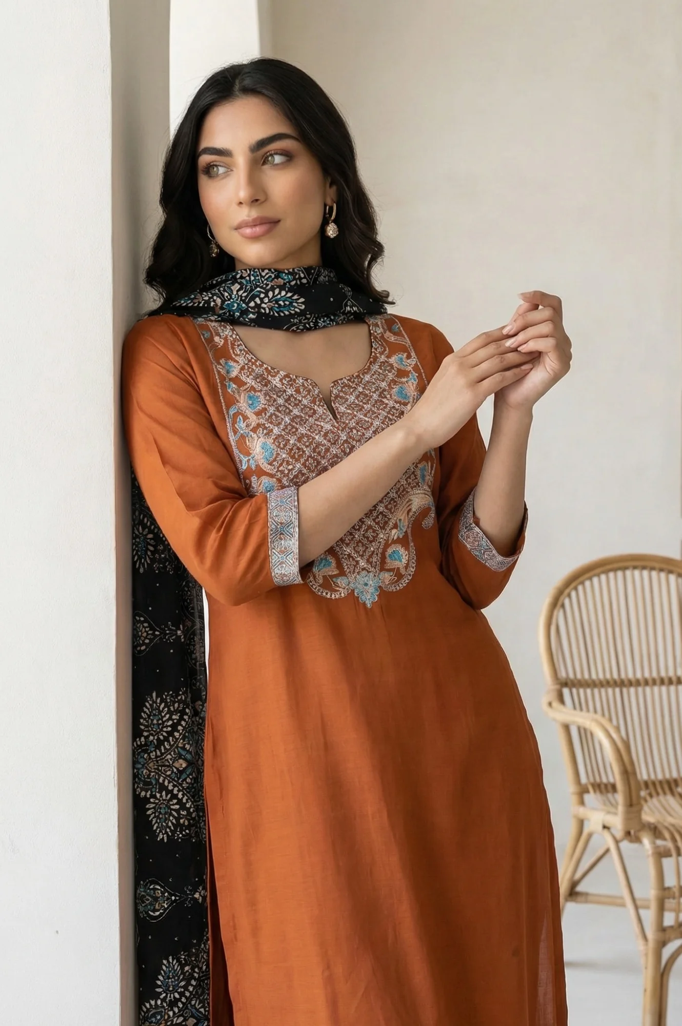 Black Floral Printed Cotton Mulmul Dupatta - Image 3