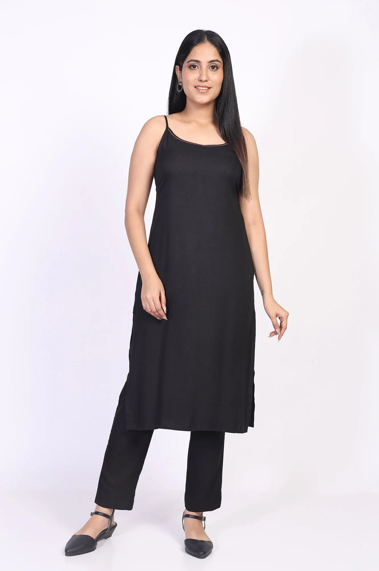 Black Floral Printed Flared Kurta with Gillet and Trouser Set - Image 6