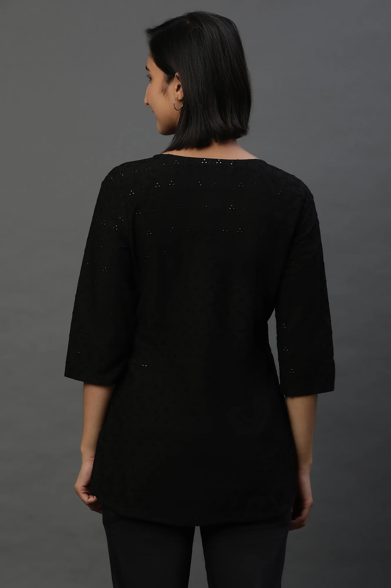 Black Front Pleated Schiffli Short Kurti - Image 3