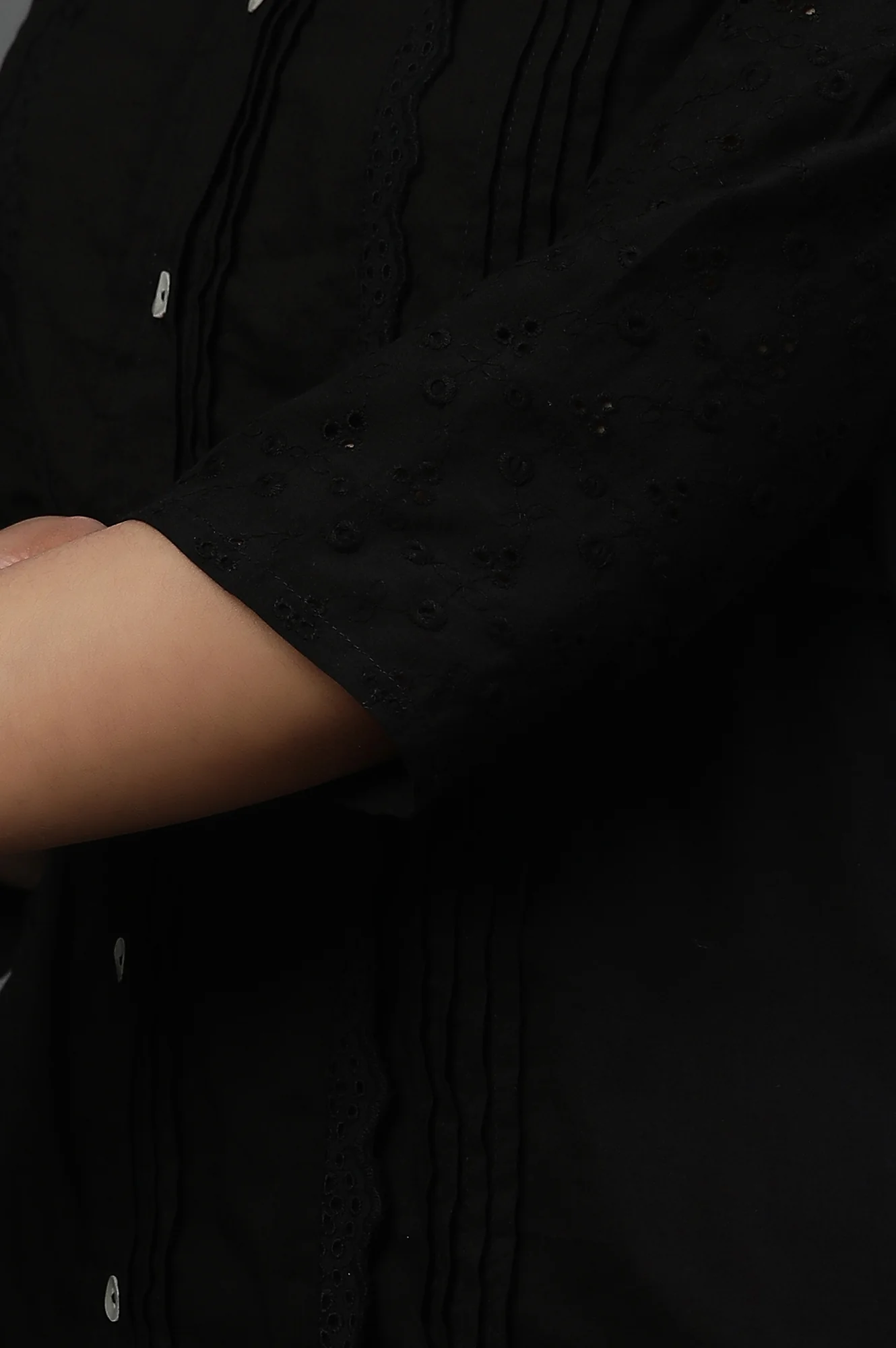 Black Front Pleated Schiffli Short Kurti - Image 7