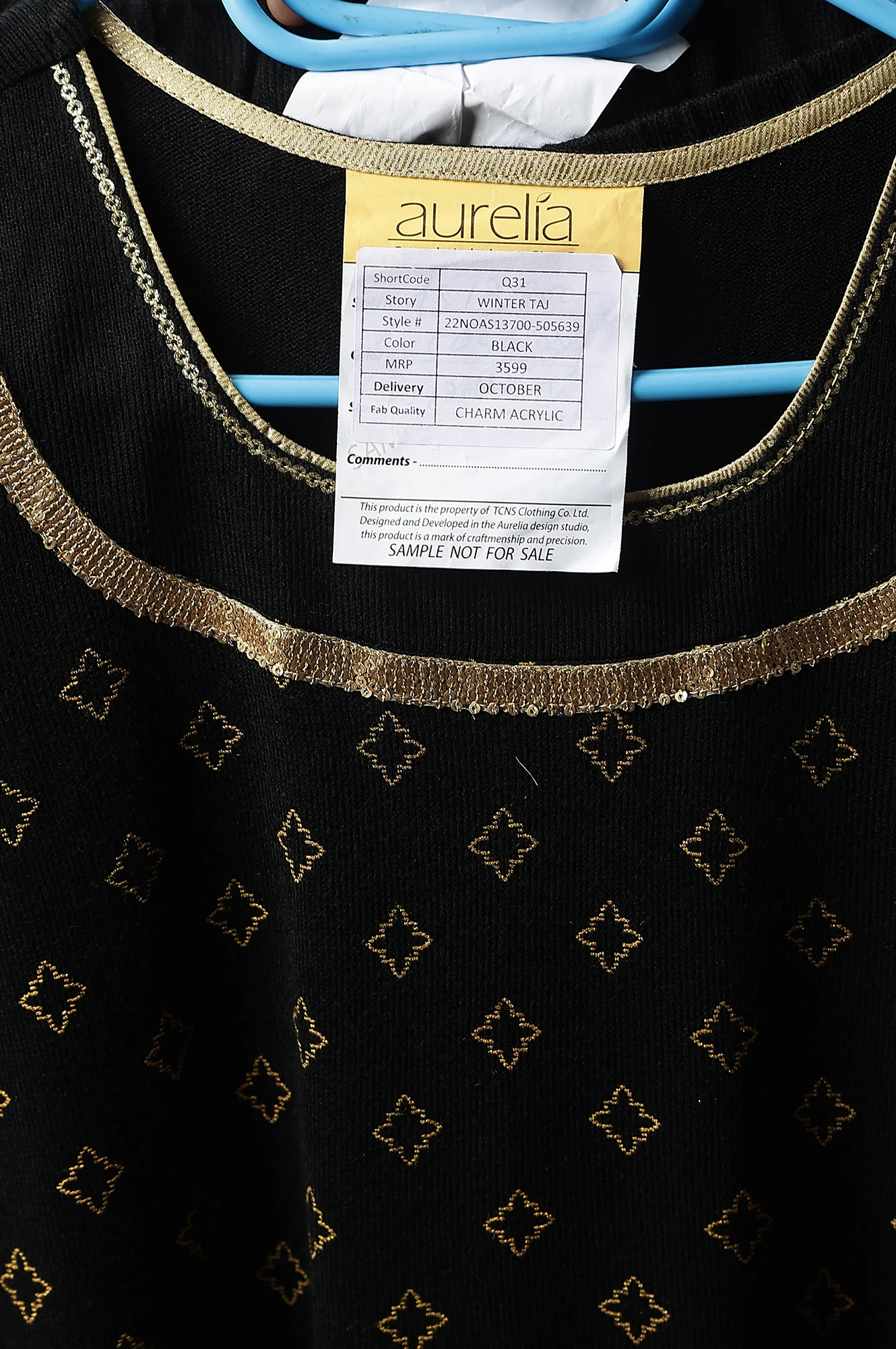 Black Gold Printed Festive Winter kurta and Pants Set - Image 10