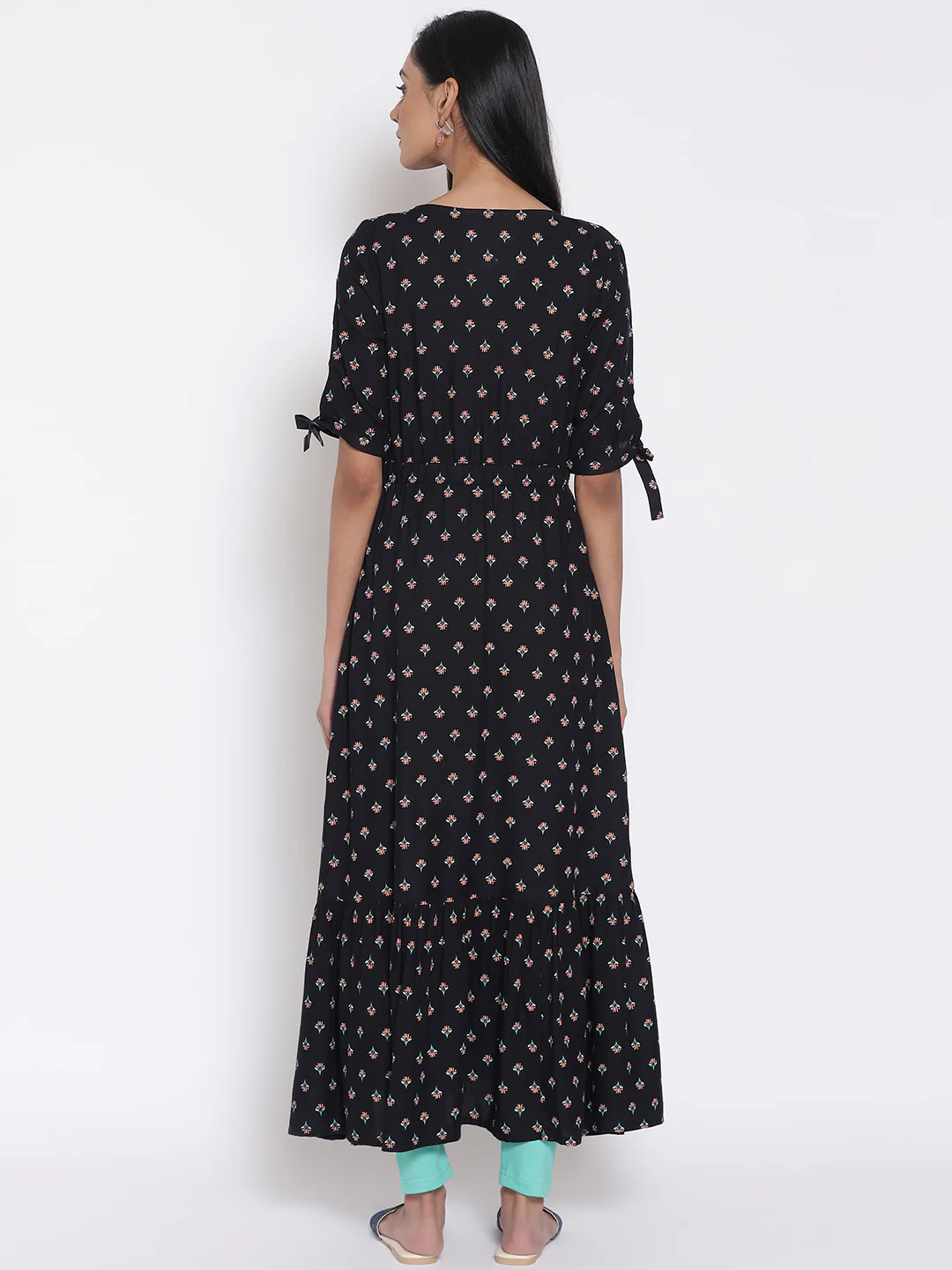 Black Khadi Printed Liva Dress And Tights Set - Image 2