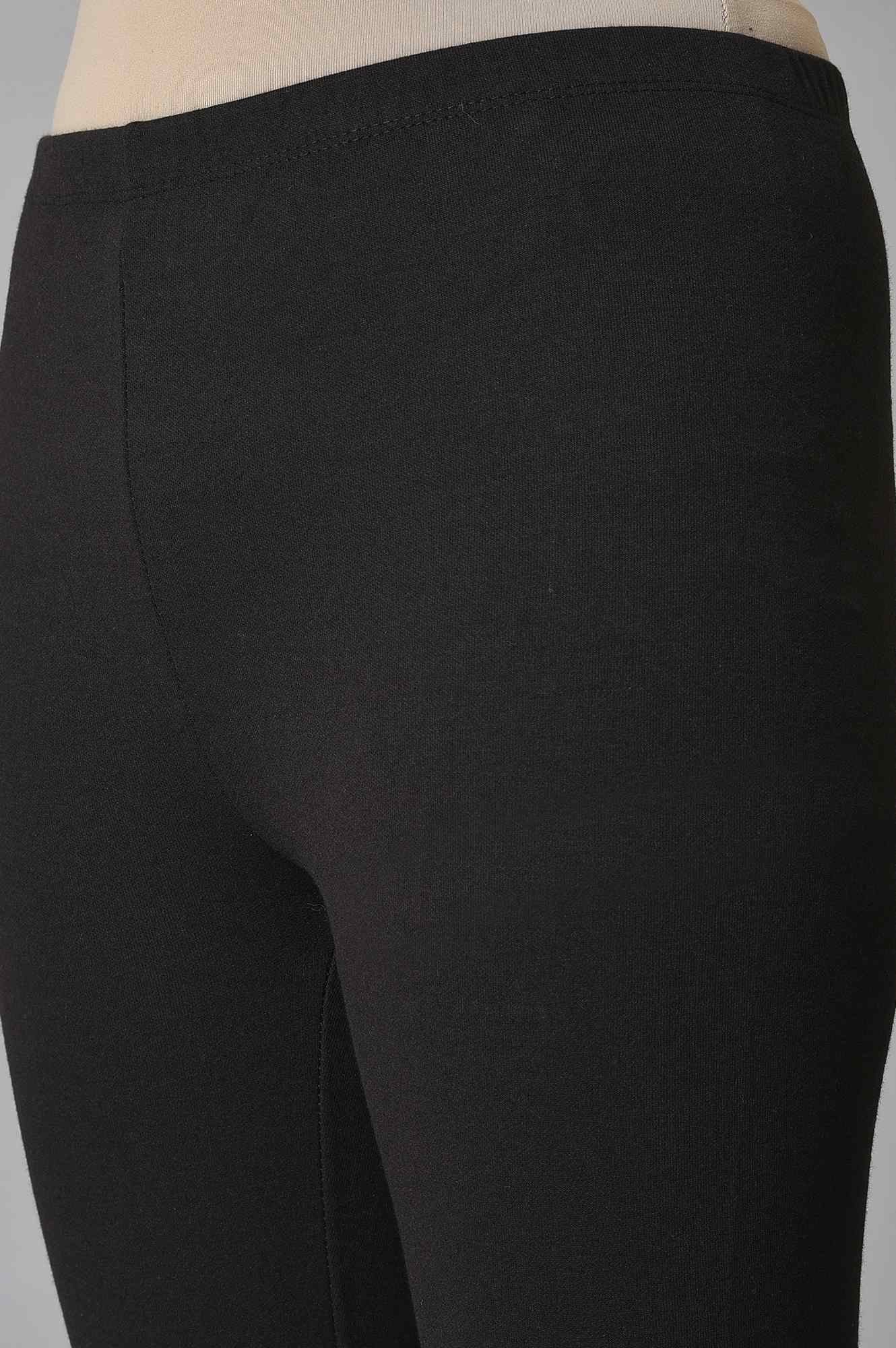 Black Solid Skinny Fit Cotton Tights With Elasticated Waistband - Image 7