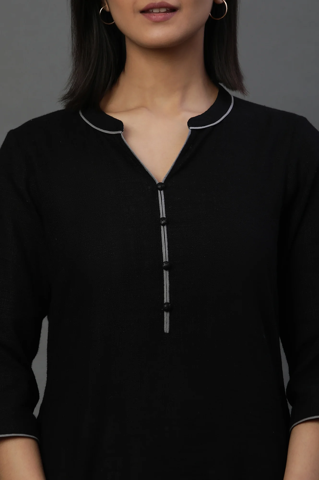 Black Mandarin Collar Casual Kurta - Image 6