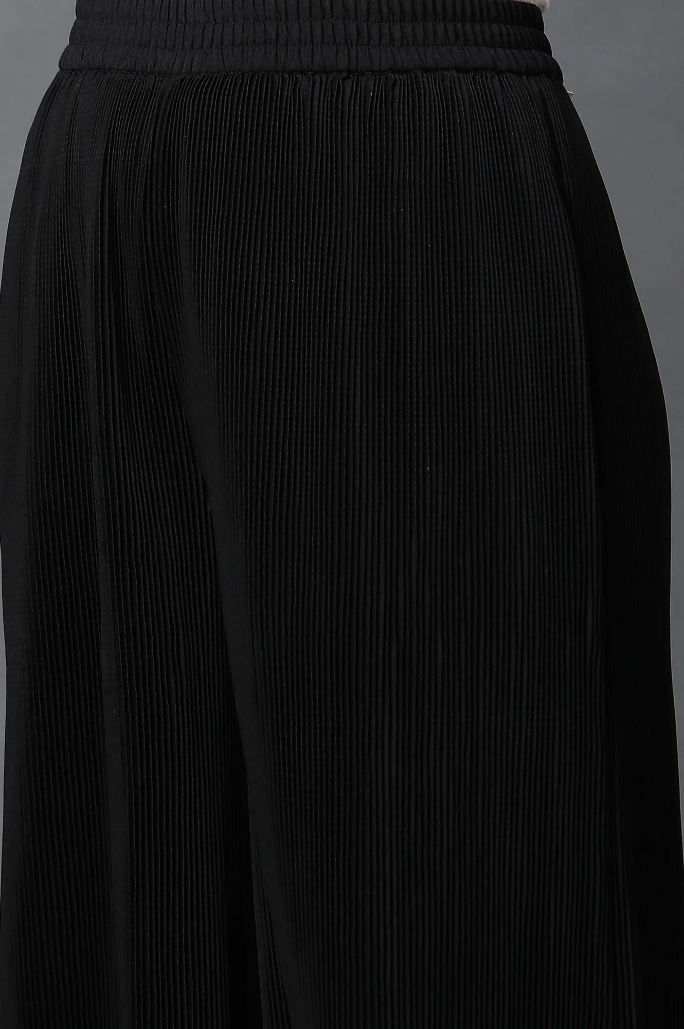 Black Pleated American Crepe Palazzo Pants - Image 7