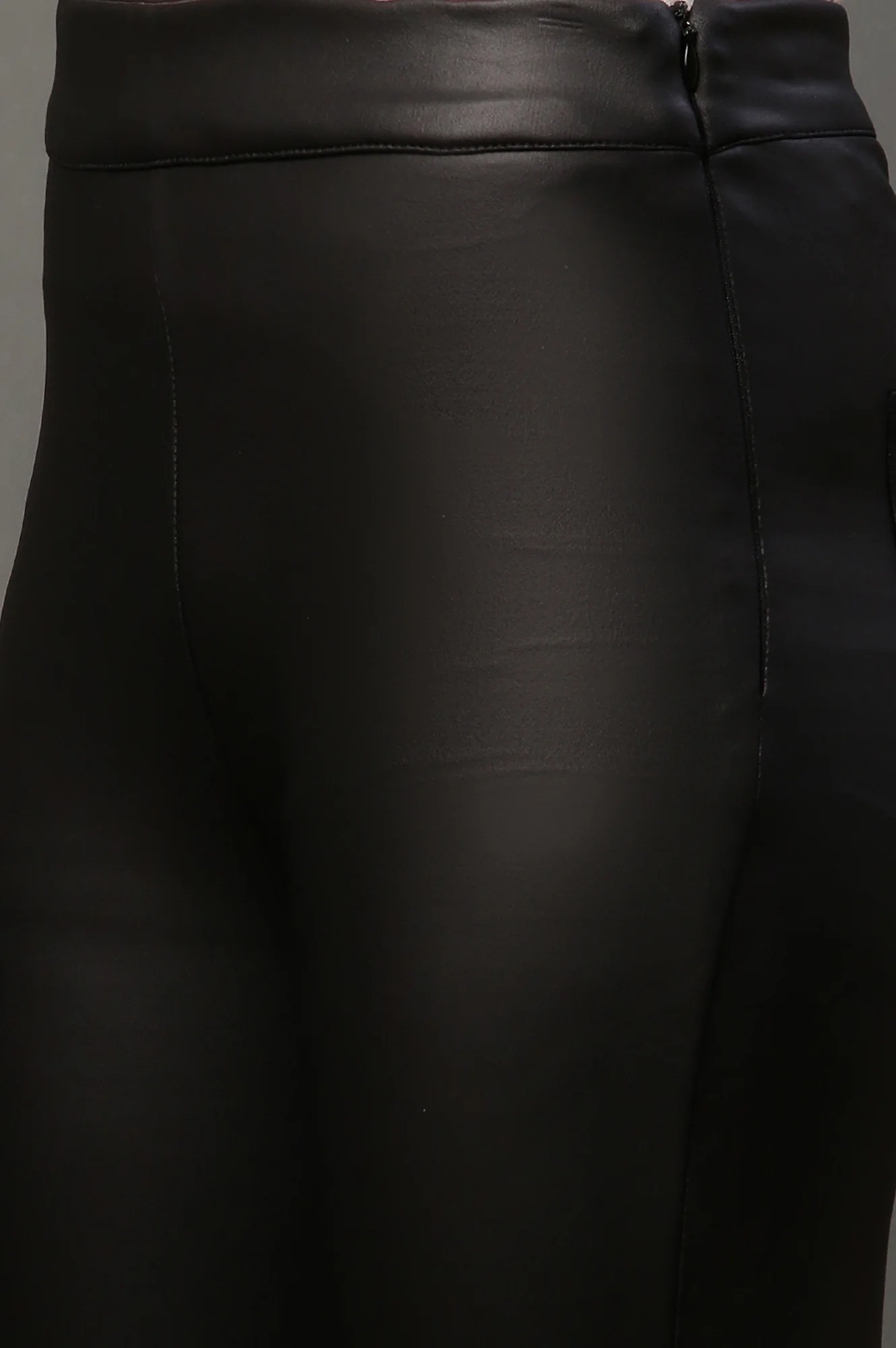 Black Solid Slim Fit Pants With Side Zip - Image 7