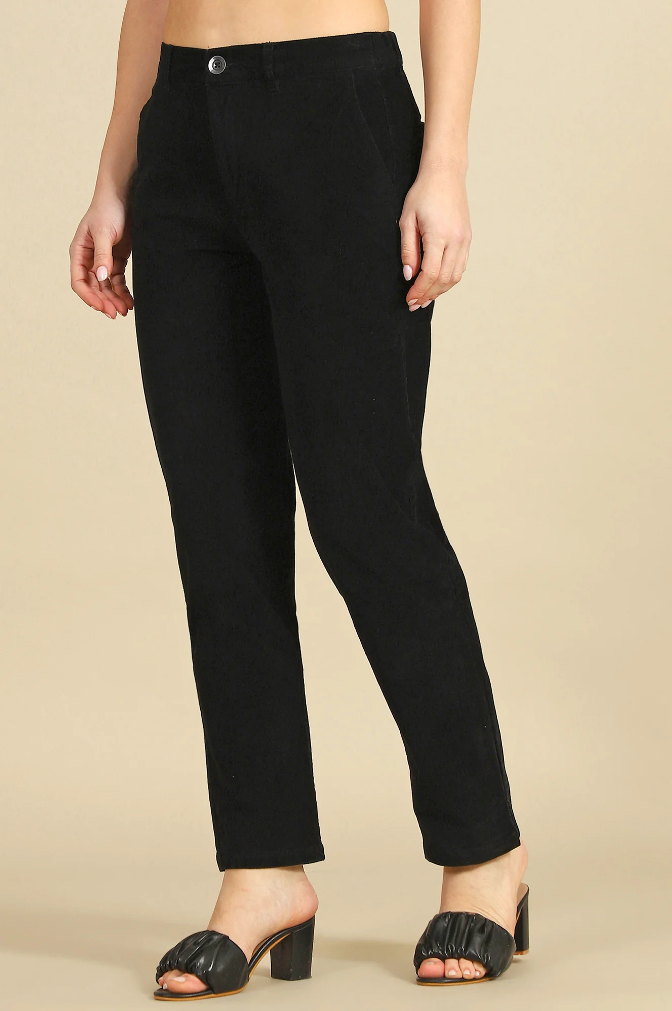 Black Solid Straight Fit Cotton Pants with YKK Zipper - Image 4