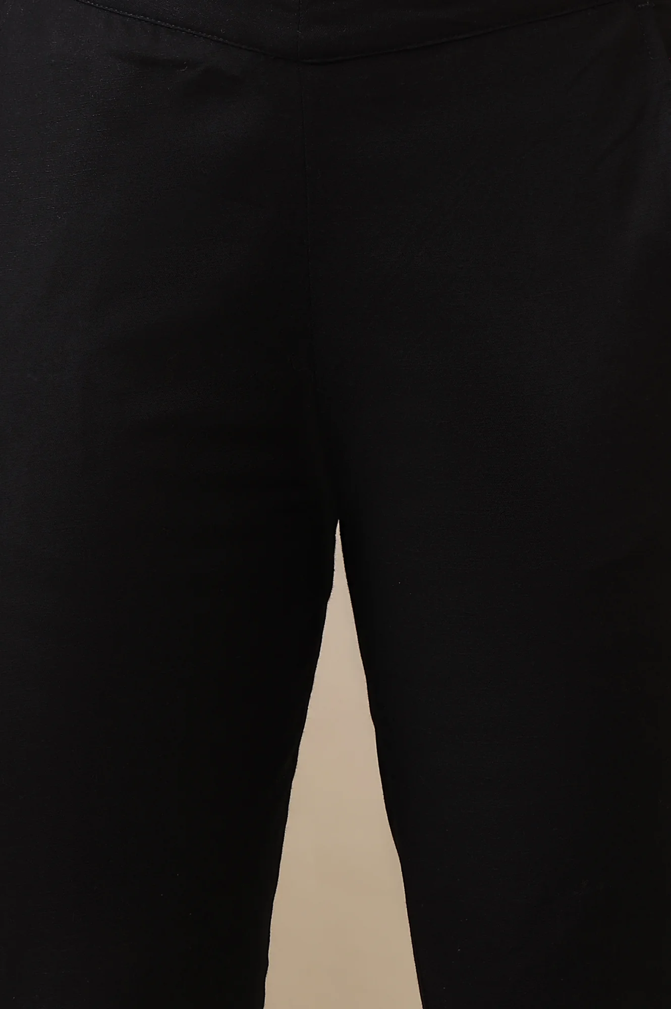 Black Solid Cotton Flax Everyday Trousers - Image 6