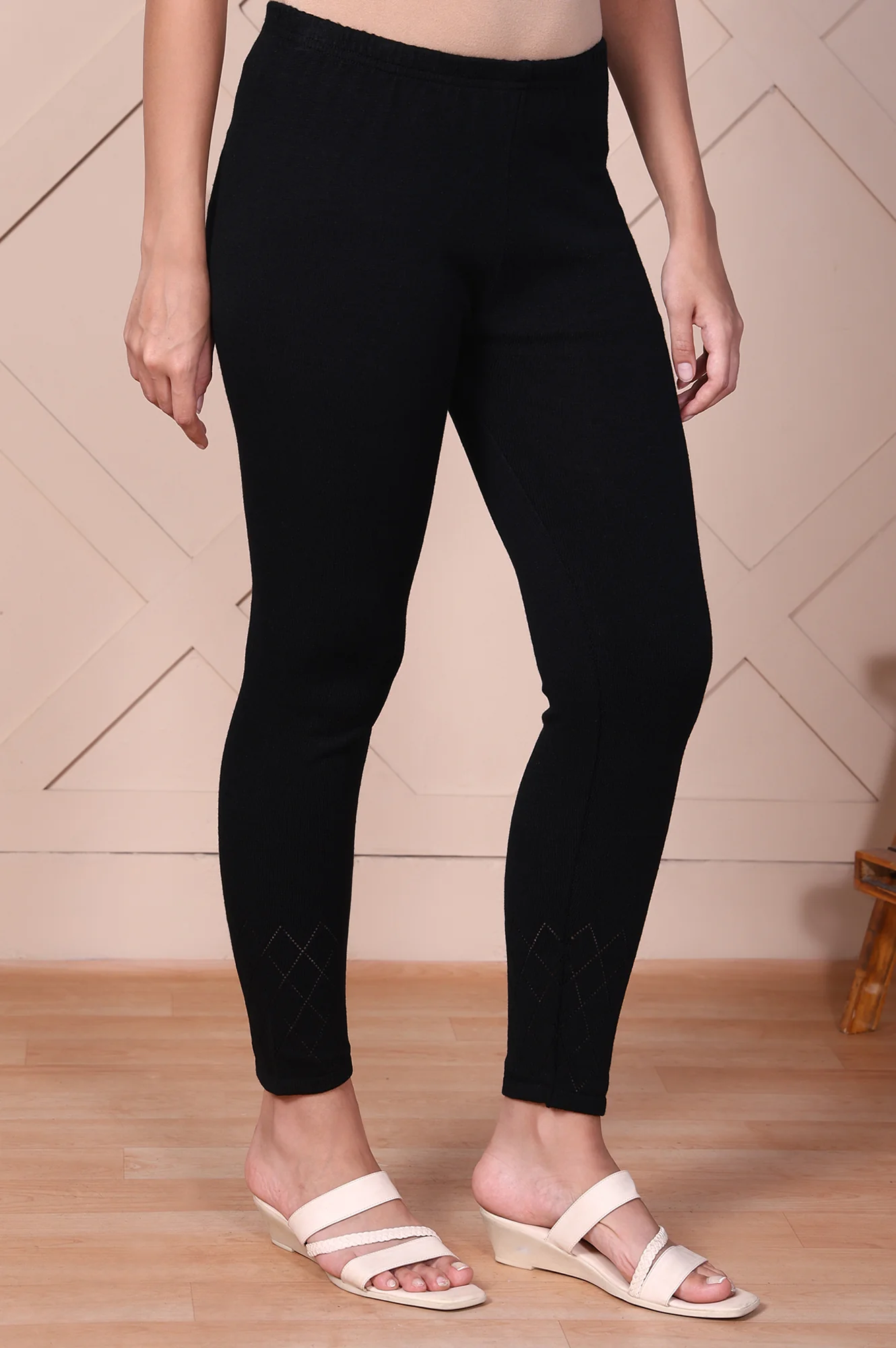 Black Solid High-Waist Acrylic Tights - Image 3