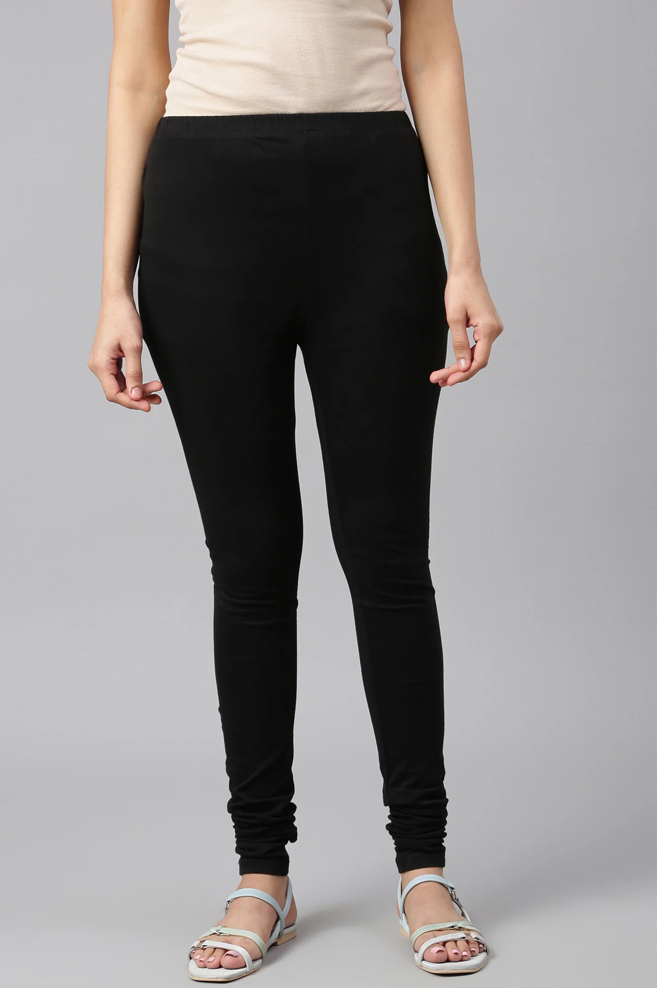 Black Solid Plain Skinny Cotton Churidar