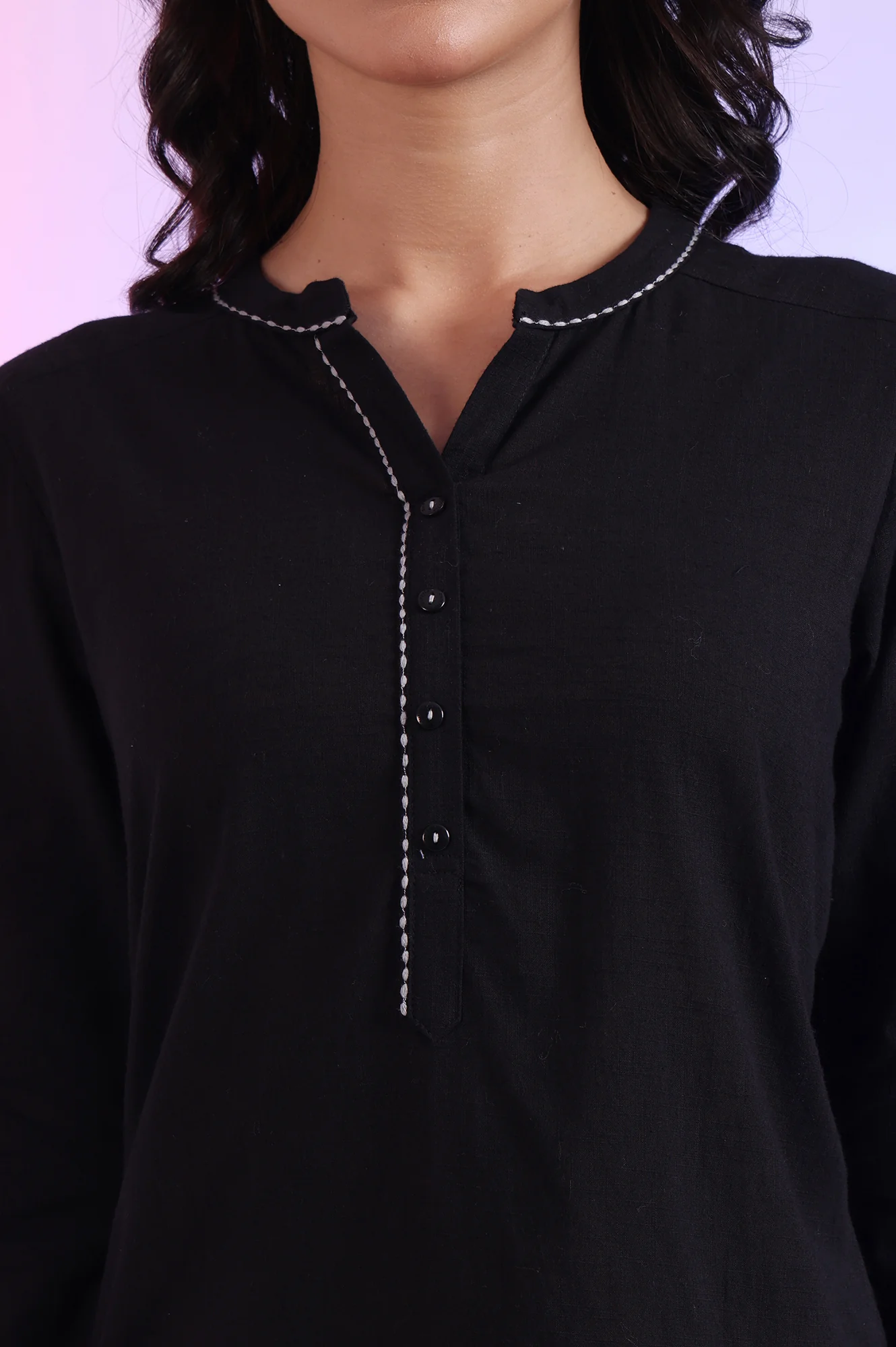 Black Solid Straight Pure Cotton Kurti - Image 4