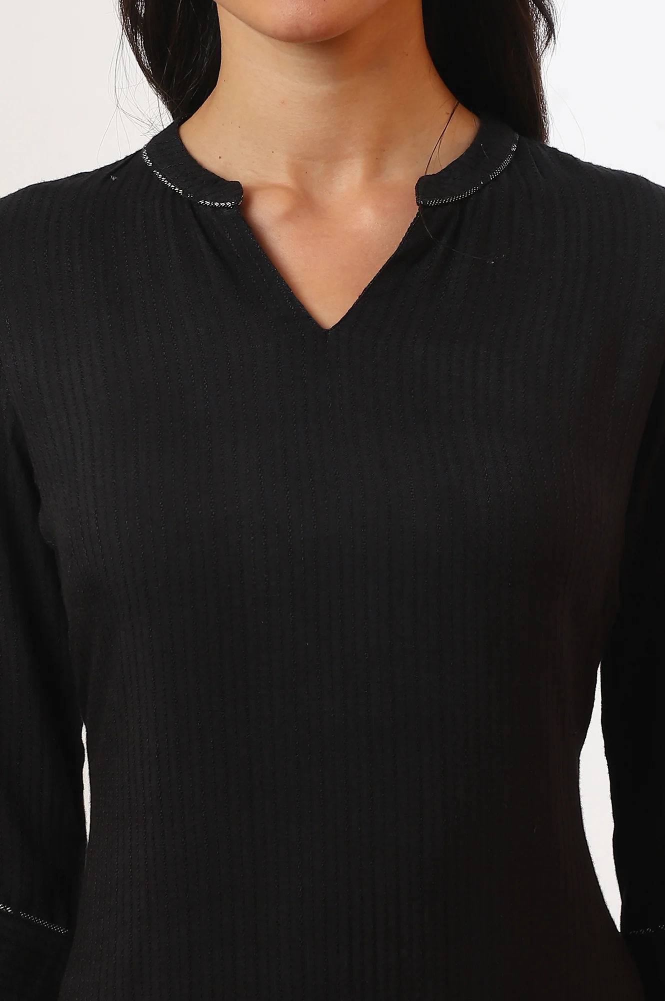 Black Solid Straight Kurta & Palazzo Set - Image 4