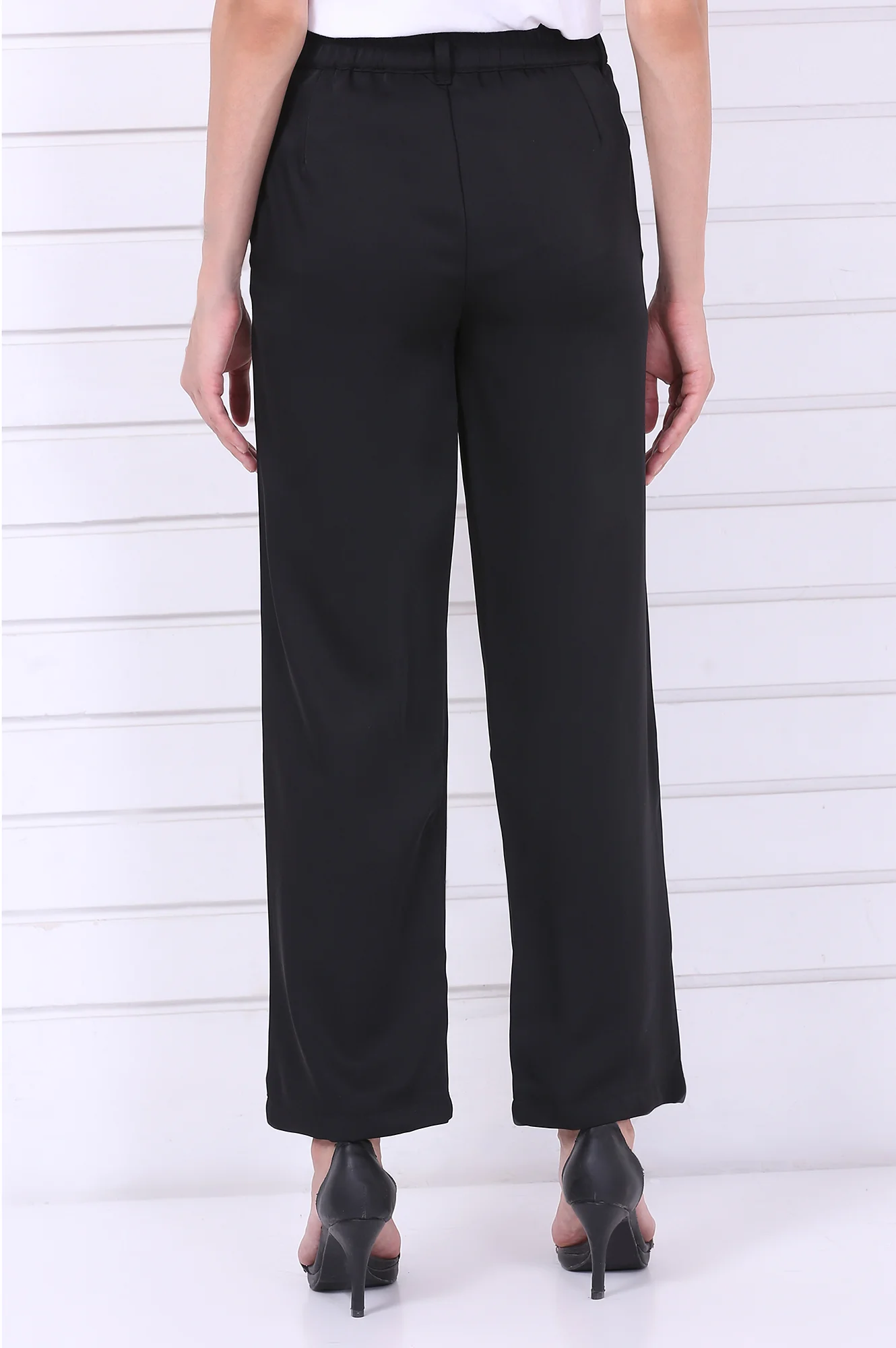 Black Solid Straight Parallel Pants with YKK Zipper - Image 4