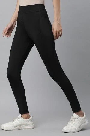 Black Solid Skinny Fit Tights With Elasticated Waist - Image 2