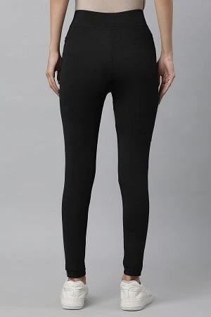 Black Solid Skinny Fit Tights With Elasticated Waist - Image 3