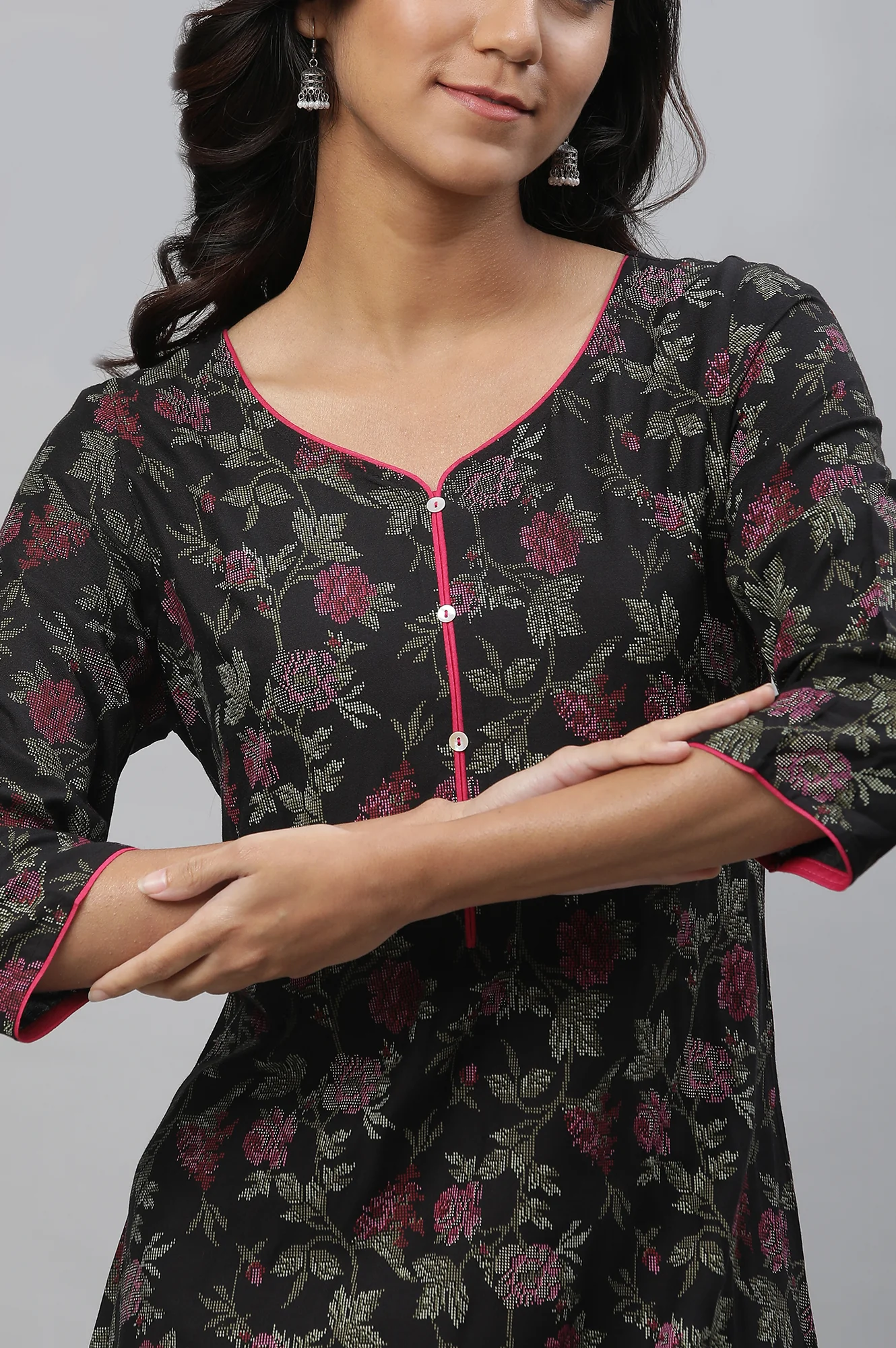 Black Sweetheart Neck Printed Kurta - Image 6