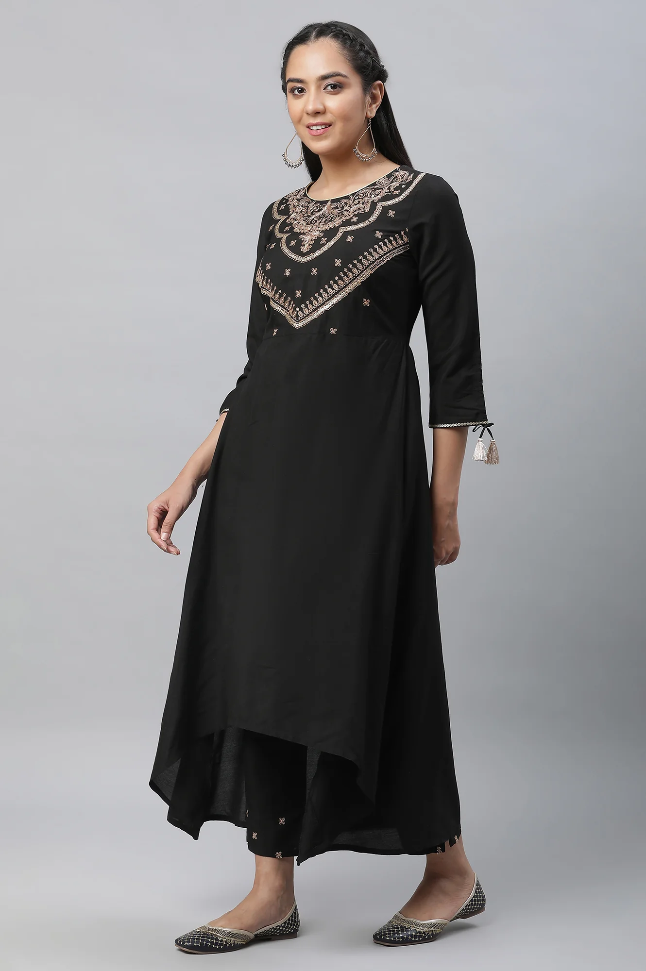 Black Zari Embellished Kurta Pants Dupatta Set - Image 3