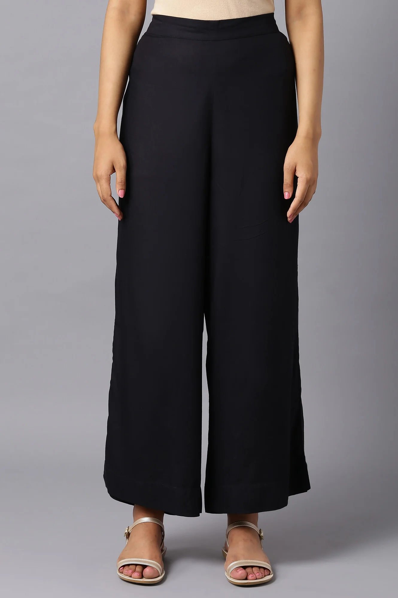 Black Zari Embroidered and Sequins Viscose Blend Straight Kurta and Palazzo Set - Image 3