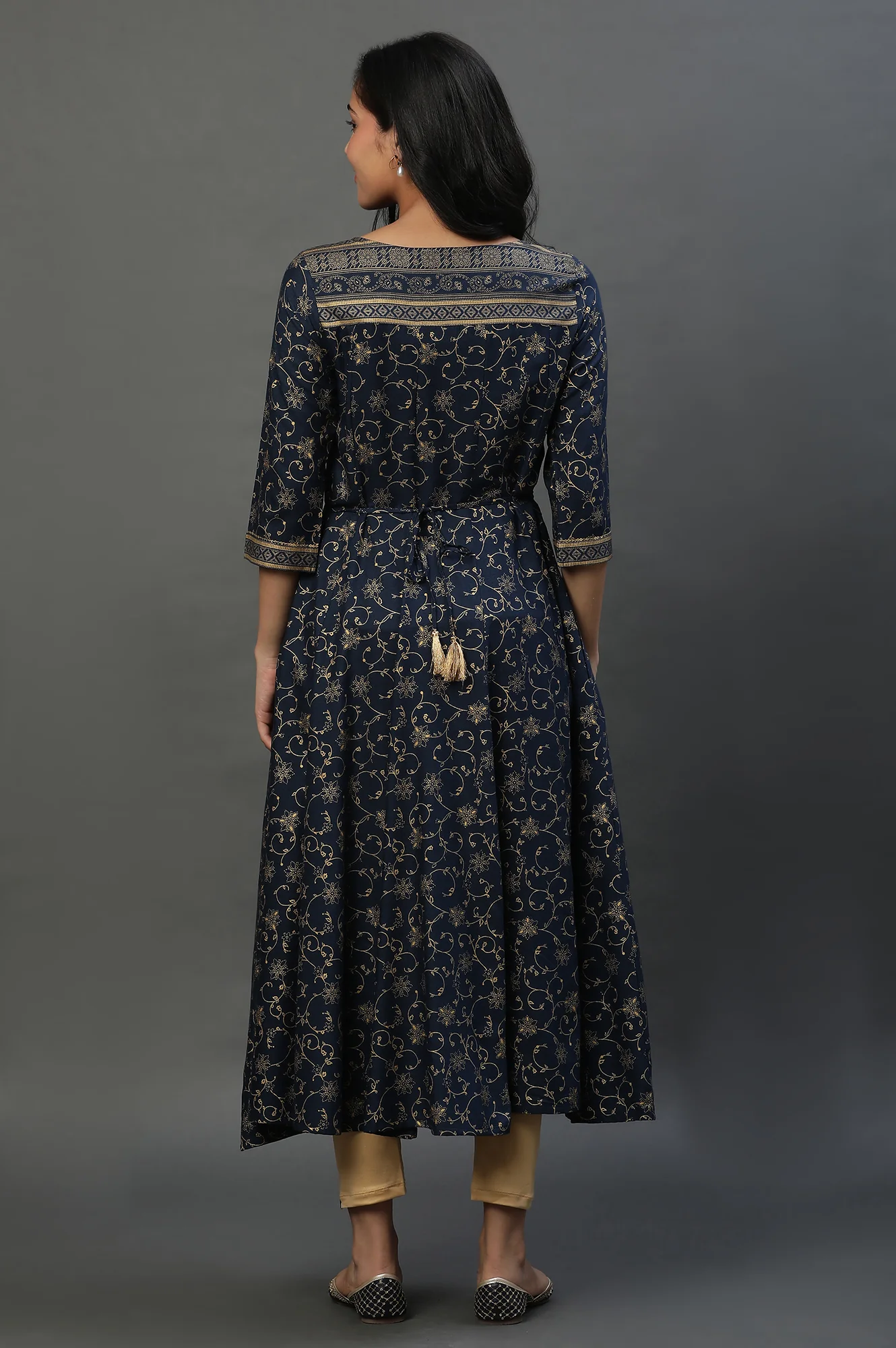 Blue A-libe Floral Printed Embellished Kurta - Image 5