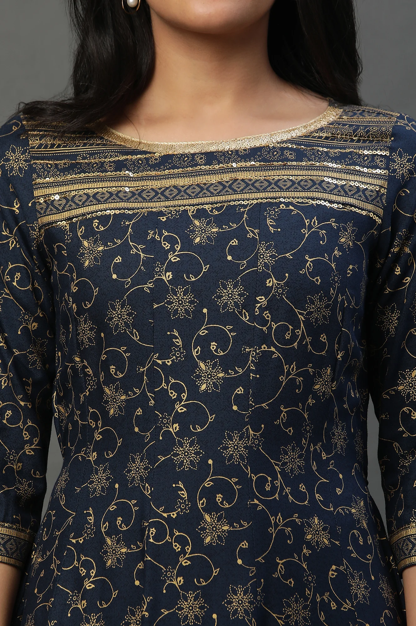 Blue A-libe Floral Printed Embellished Kurta - Image 7